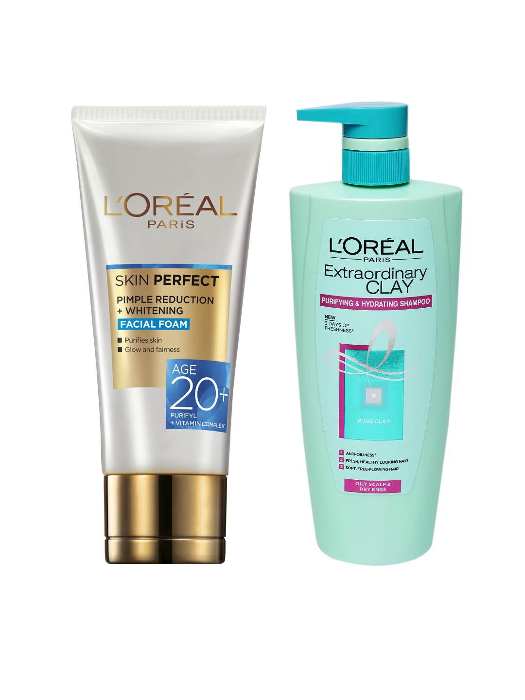 

LOreal Paris Set of Pimple Reduction Plus Whitening Facial Foam Face Wash & Clay Shampoo, Green