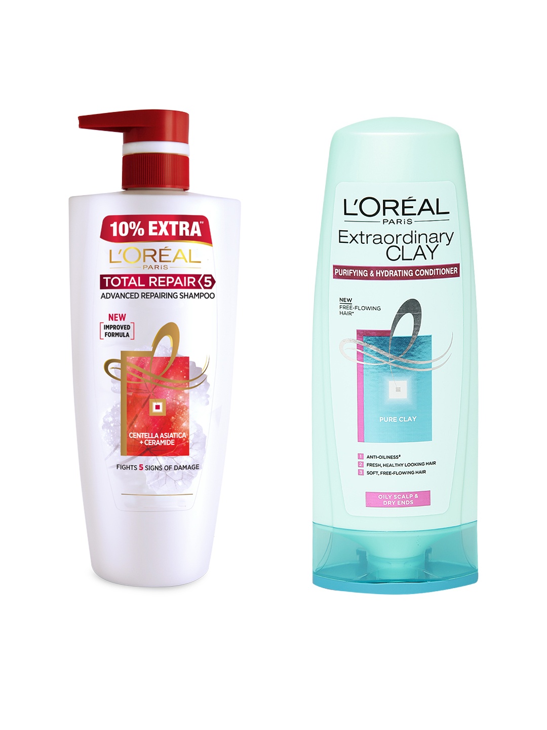 

LOreal Paris Set of Total Repair 5 Shampoo & Clay Purifying & Hydrating Conditioner, Red