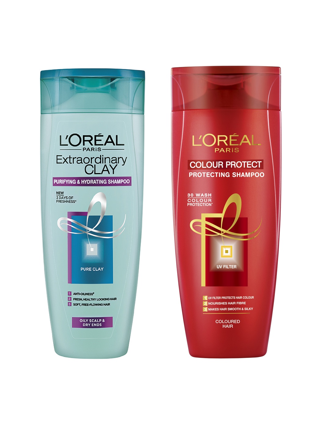 

LOreal Paris Set of Colour Protect Shampoo & Extraordinary Clay Shampoo, Red