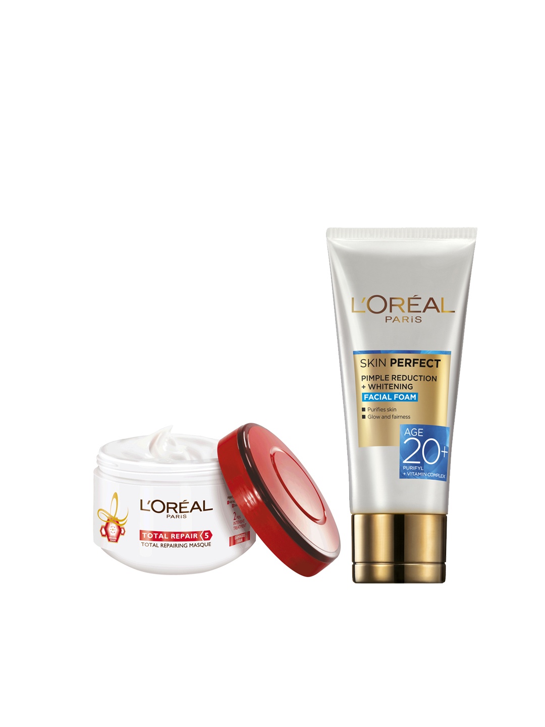 

LOreal Paris Set of Total Repair 5 Hair Masque & Whitening Facial Foam Face Wash, White