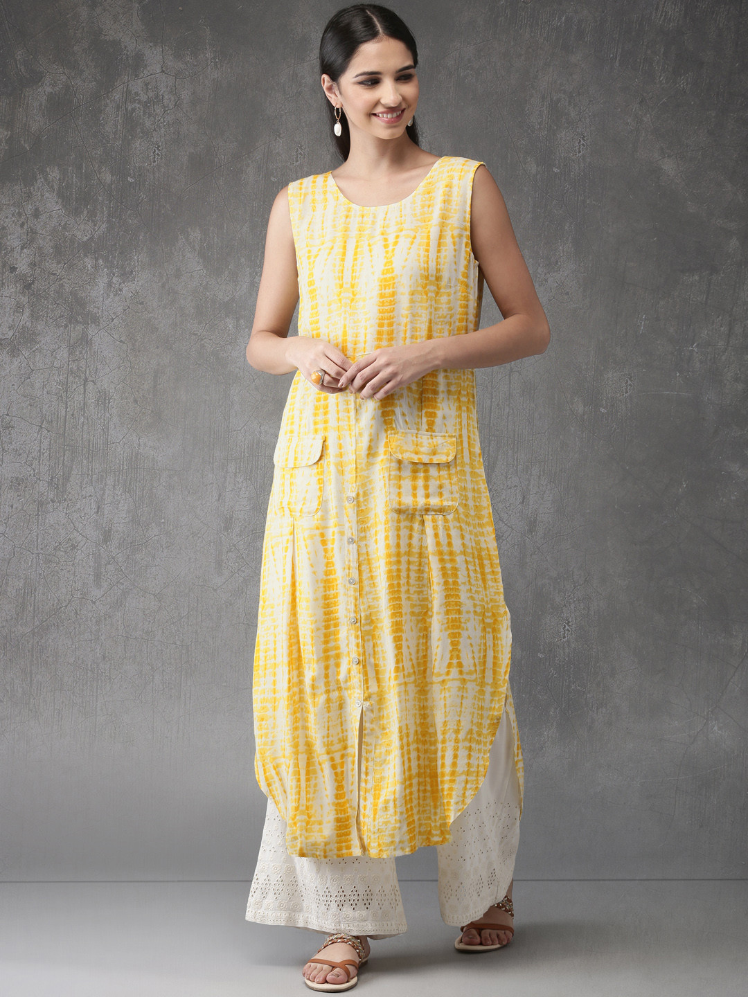 

Anouk Women Yellow & White Dyed A-Line Kurta