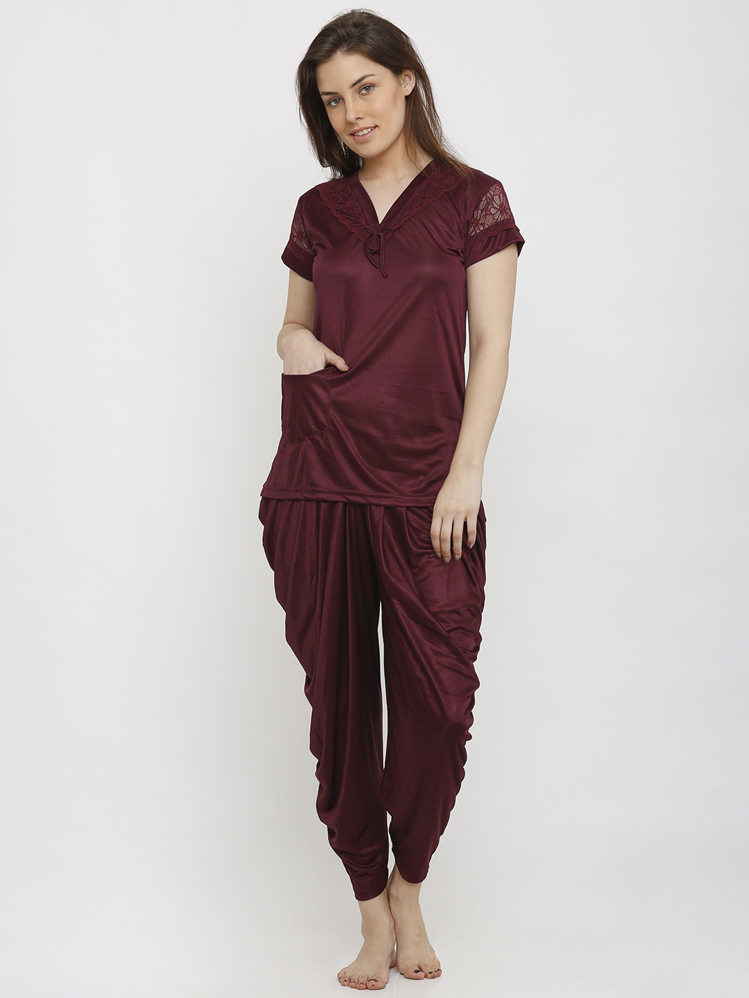 

Pretty Awesome Women Coffee Brown Solid Night suit PTASXL161