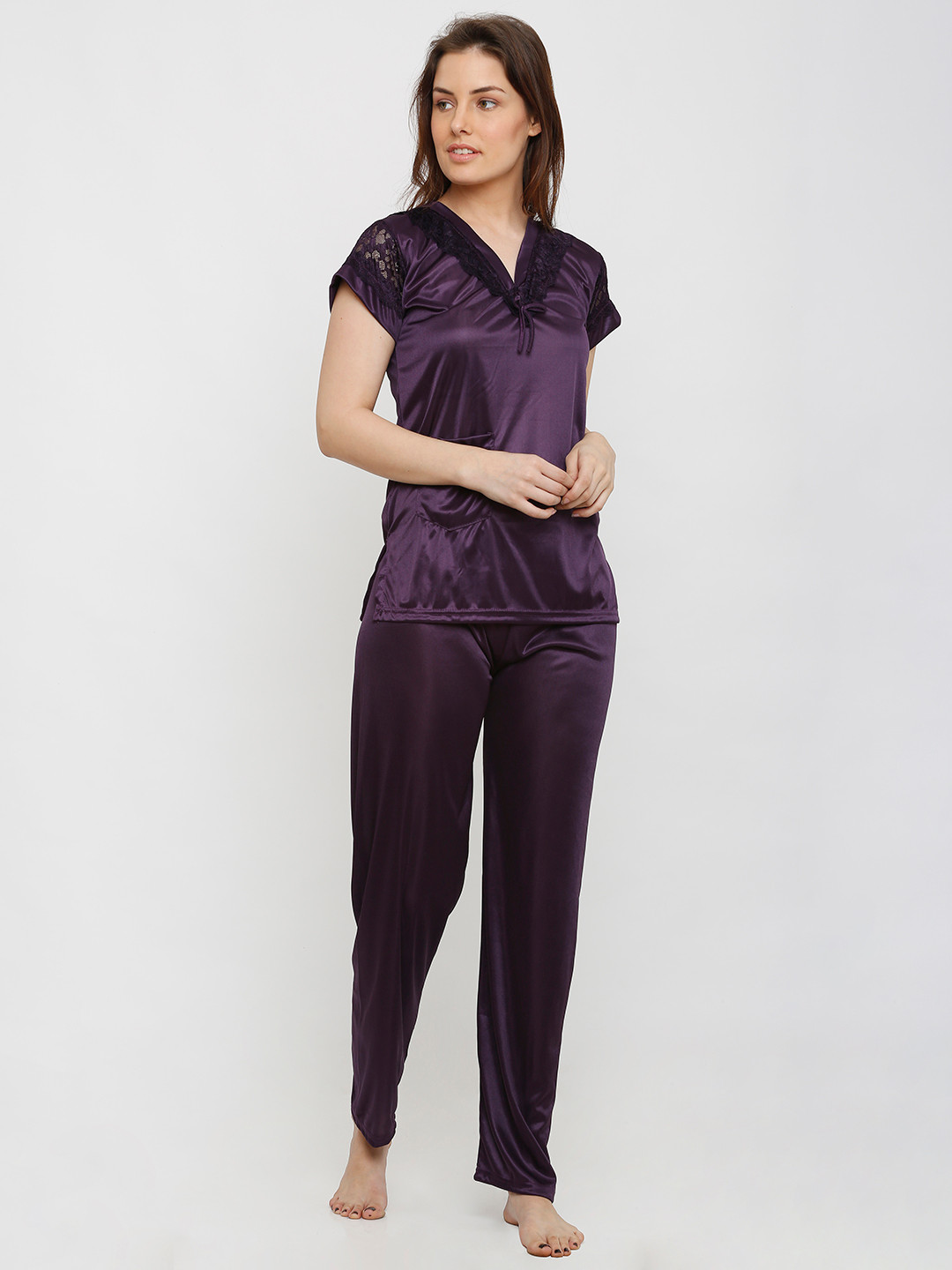 

Pretty Awesome Women Purple Solid Night suit PTASXL163