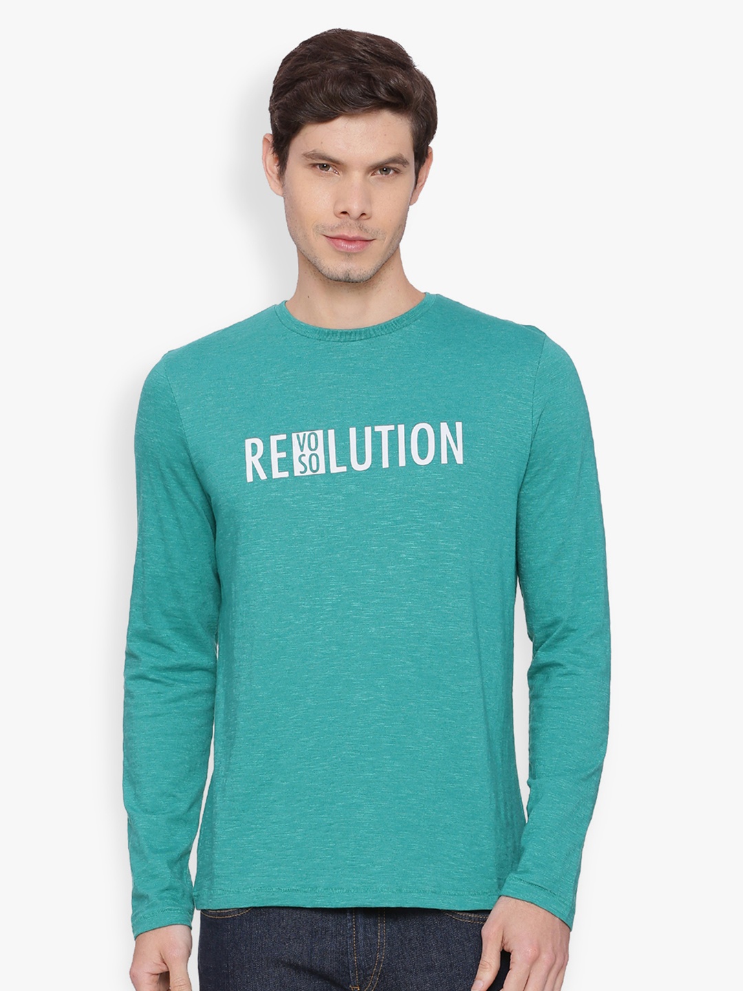 

Basics Men Green Printed Round Neck T-shirt