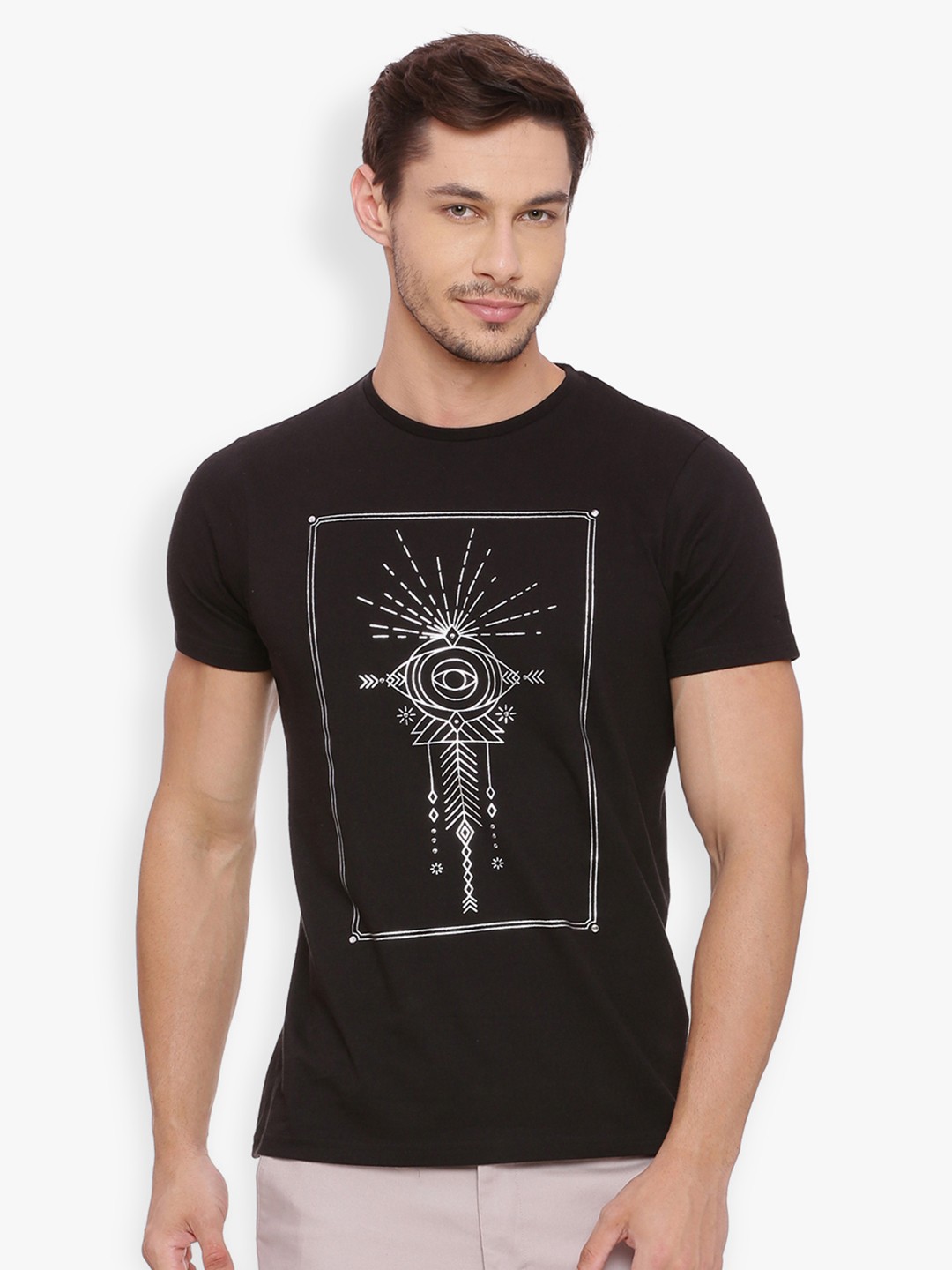 

Basics Men Black Printed Round Neck T-shirt