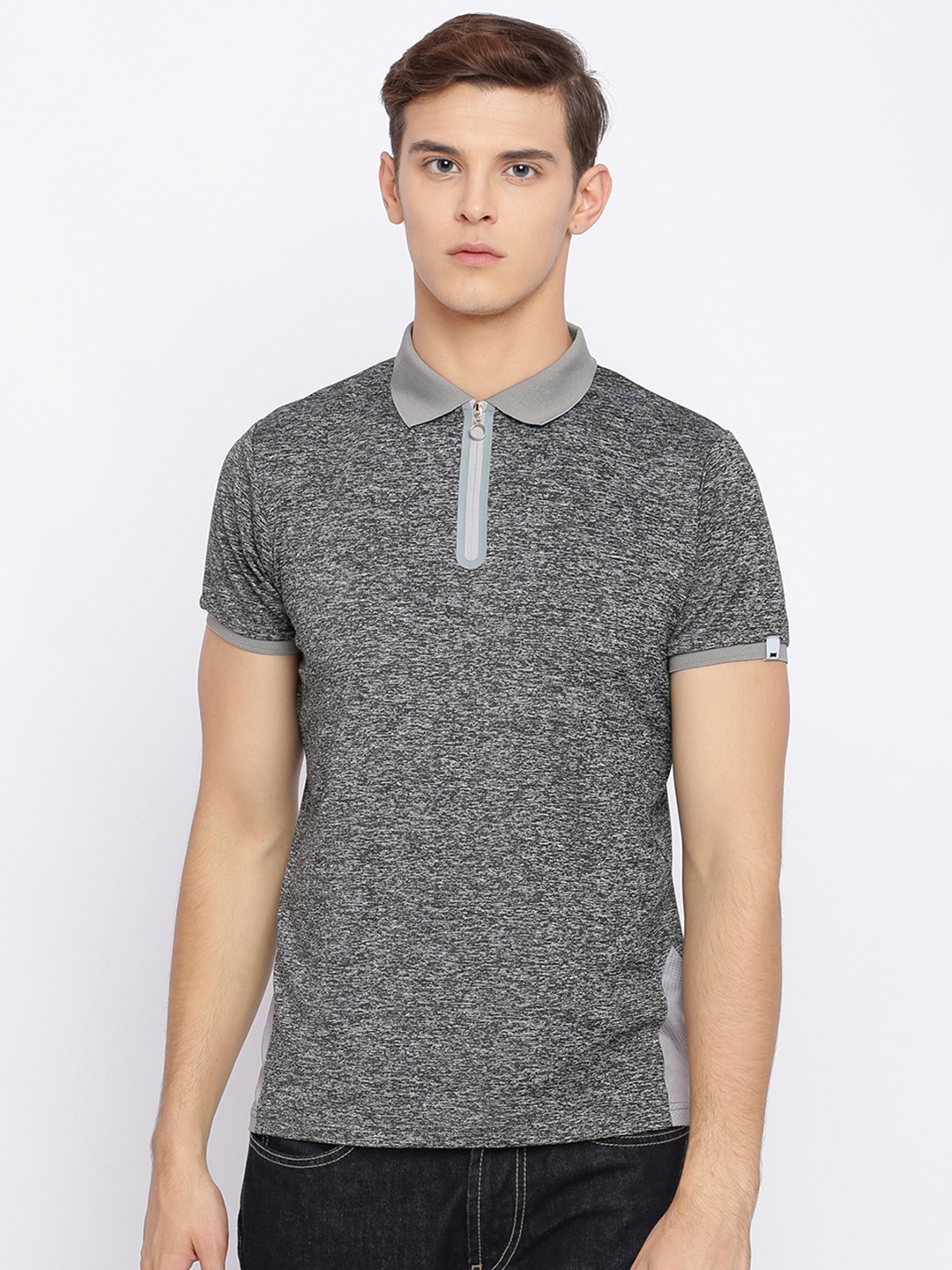 

Basics Men Grey Solid Polo Collar T-shirt