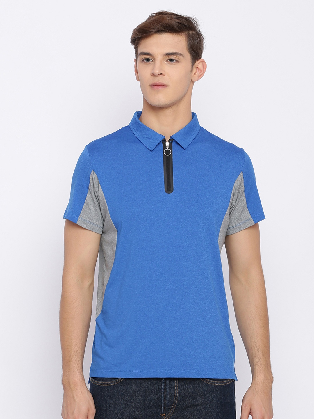 

Basics Men Blue Solid Polo Collar T-shirt