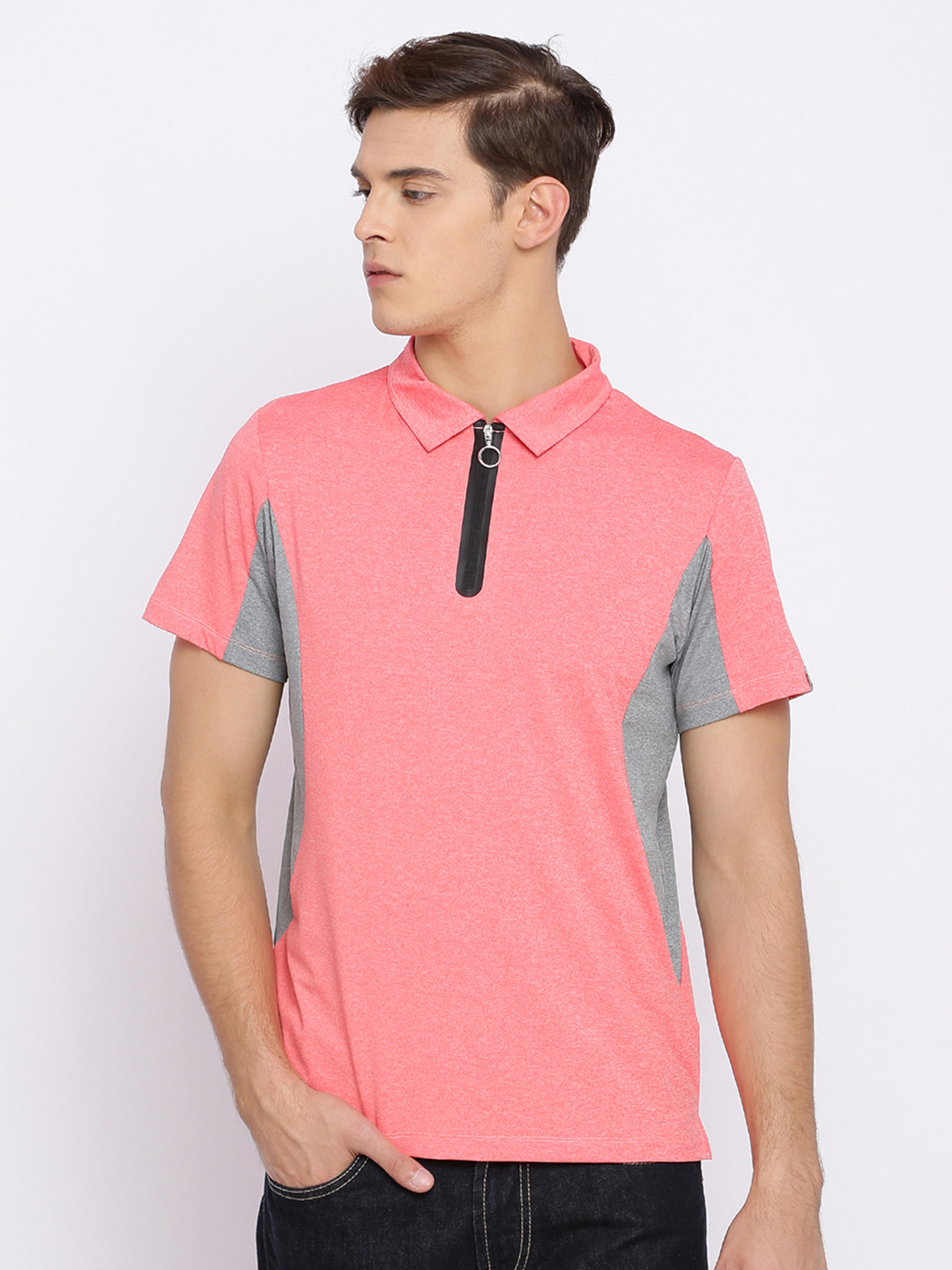 

Basics Men Pink Solid Polo Collar T-shirt