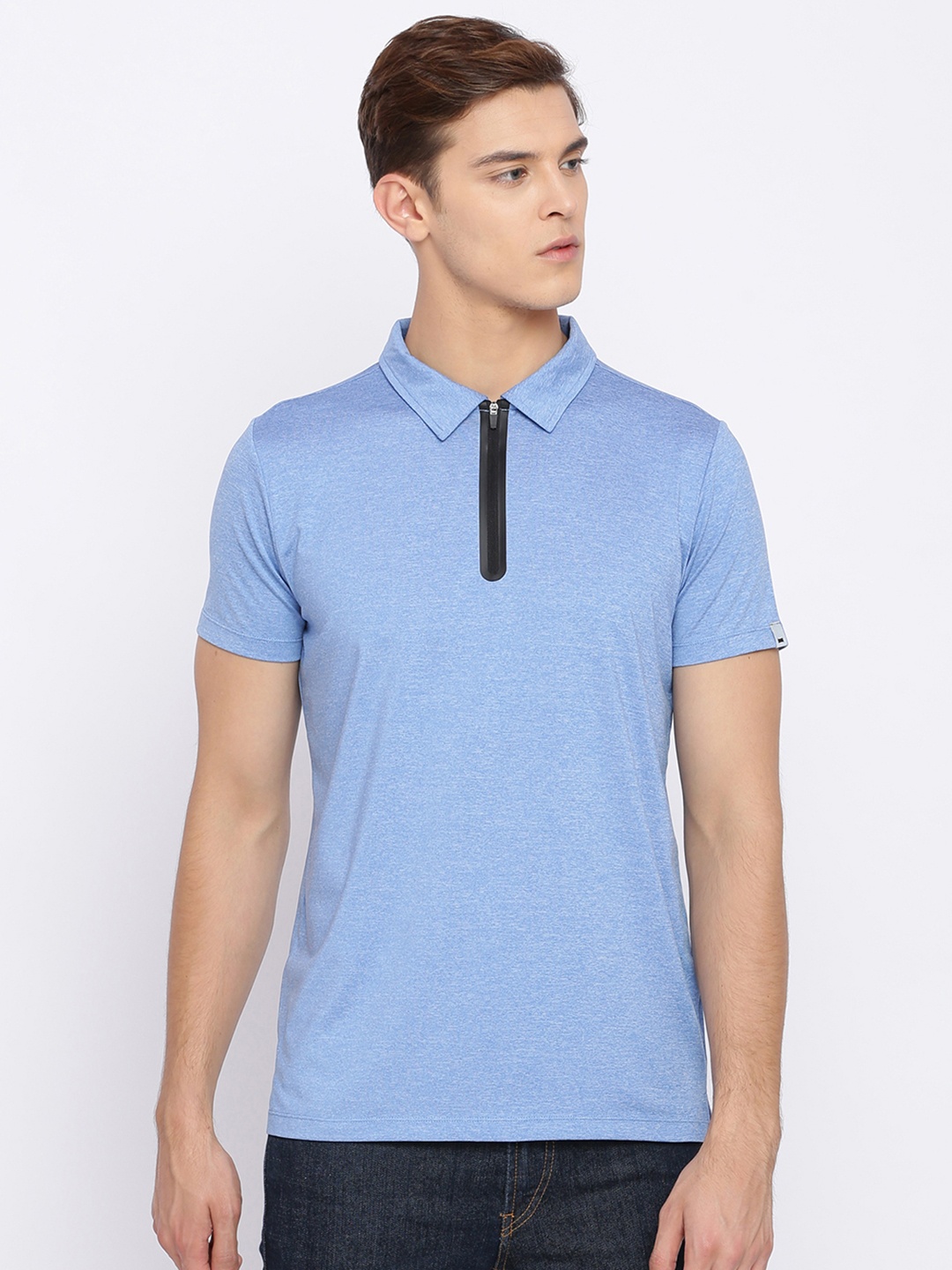 

Basics Men Blue Solid Polo Collar T-shirt