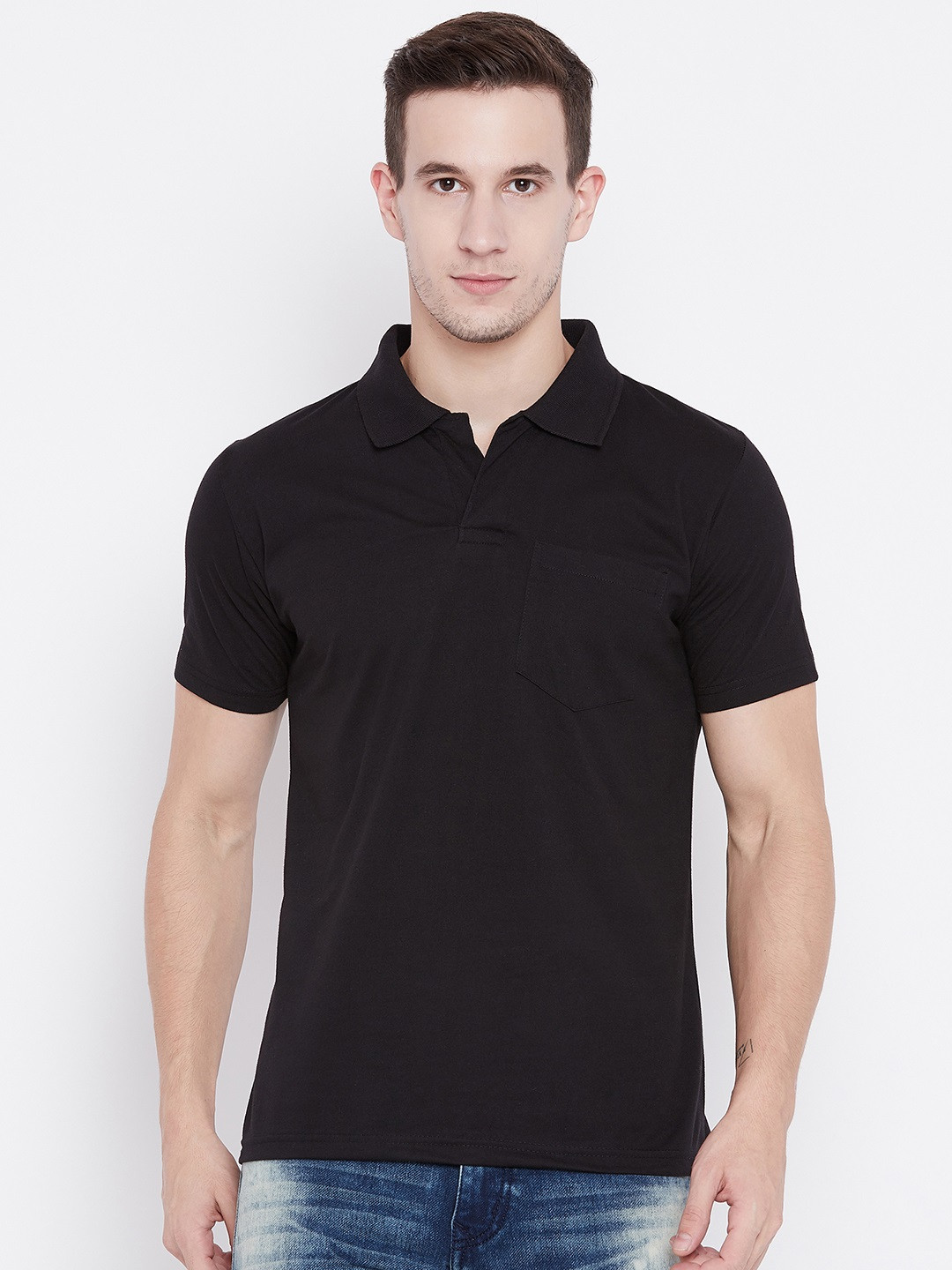 

Camey Men Black Solid Polo Collar T-shirt