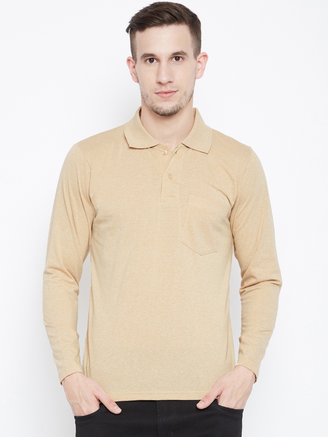 

Camey Men Beige Solid Polo Collar T-shirt