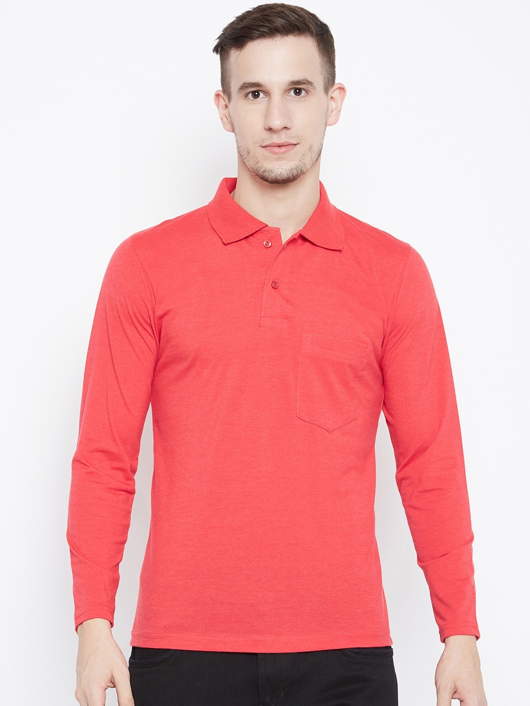 

Camey Men Coral Solid Polo Collar T-shirt