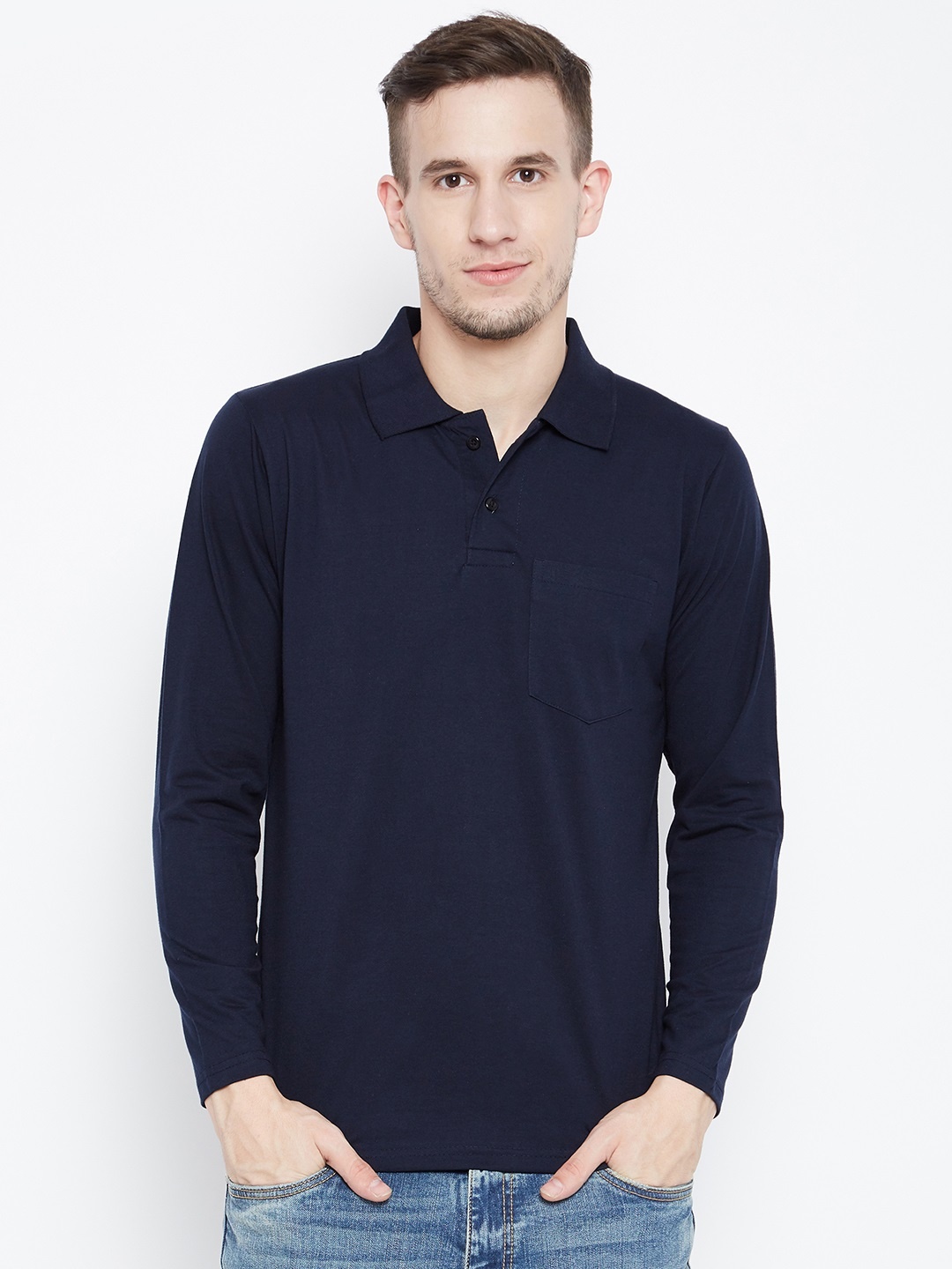 

Camey Men Navy Blue Solid Polo Collar T-shirt