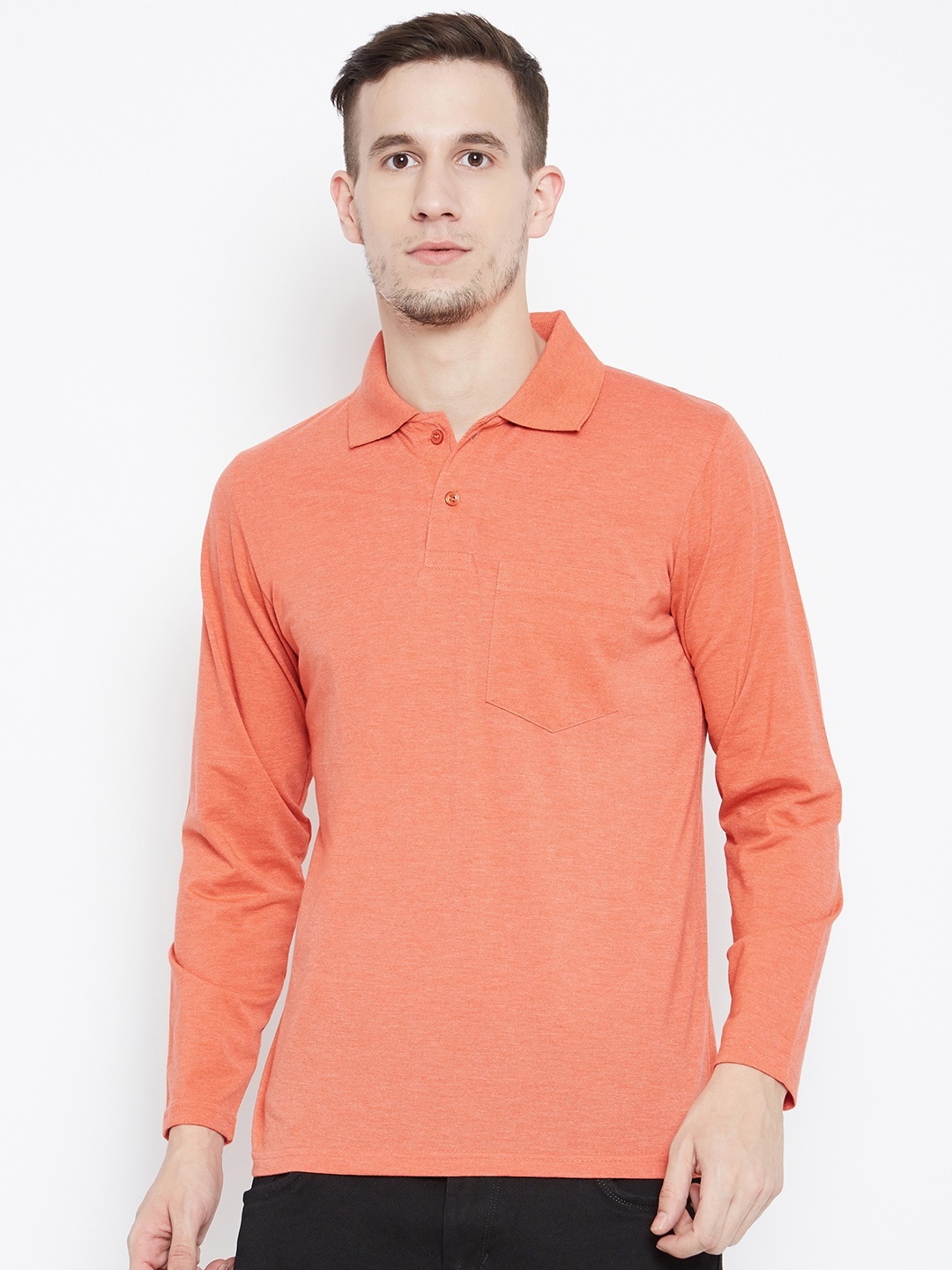 

Camey Men Orange Solid Polo Collar T-shirt