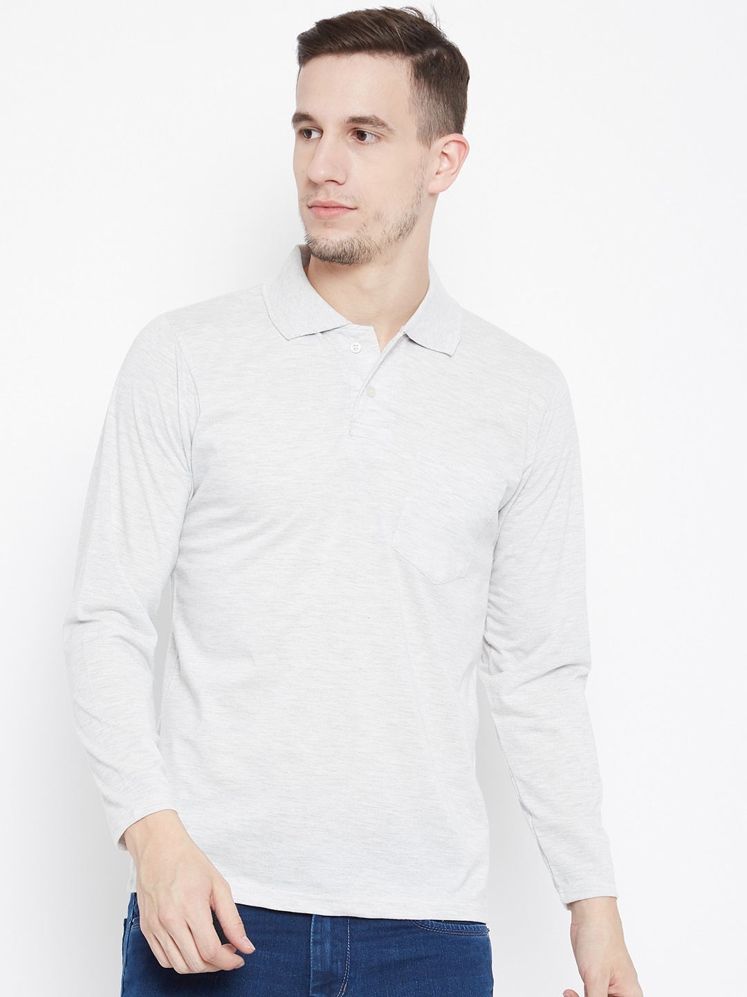 

Camey Men Off-White Self Design Polo Collar T-shirt