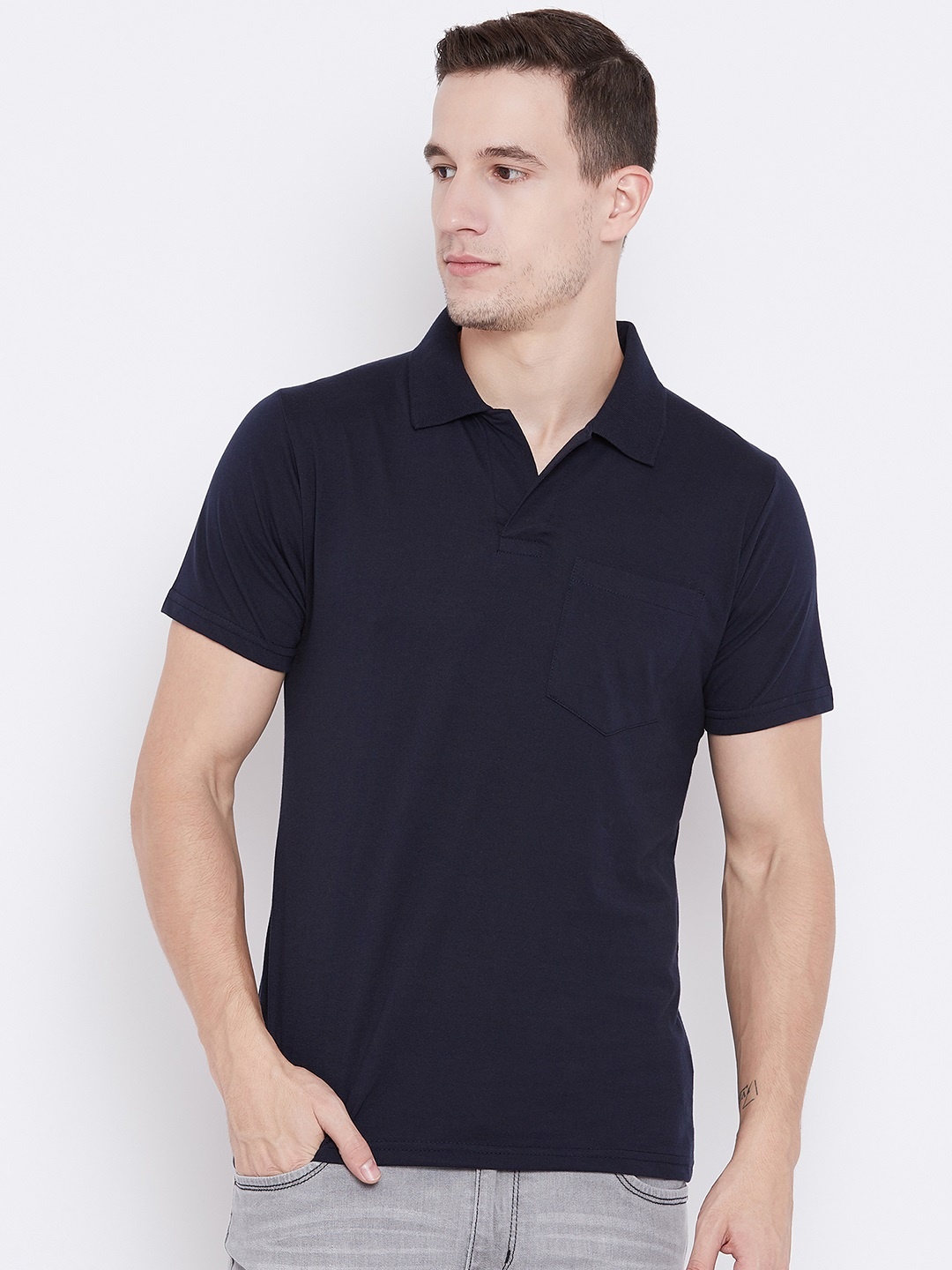 

Camey Men Navy Blue Solid Polo Collar T-shirt