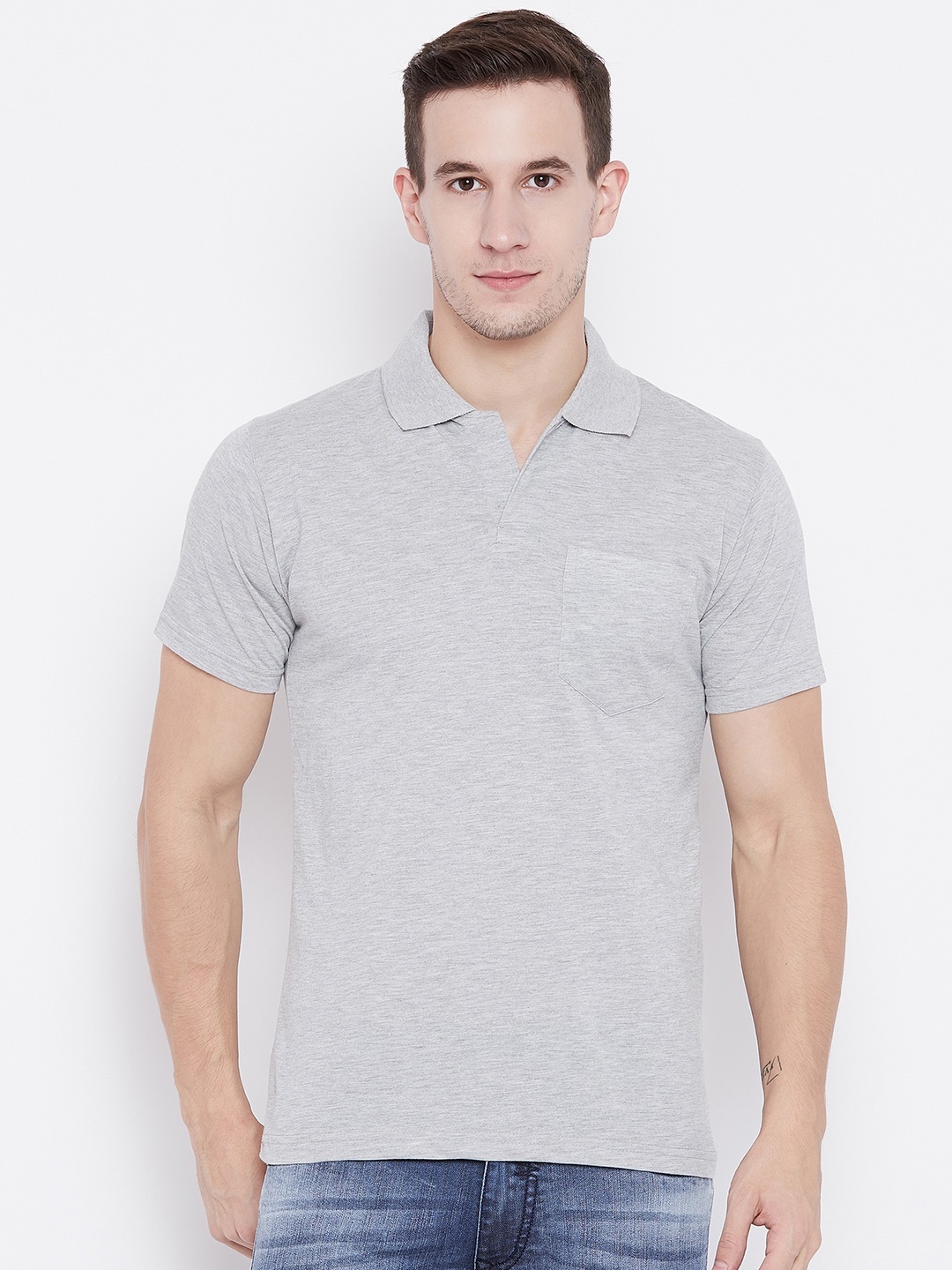 

Camey Men Grey Self Design Polo Collar T-shirt