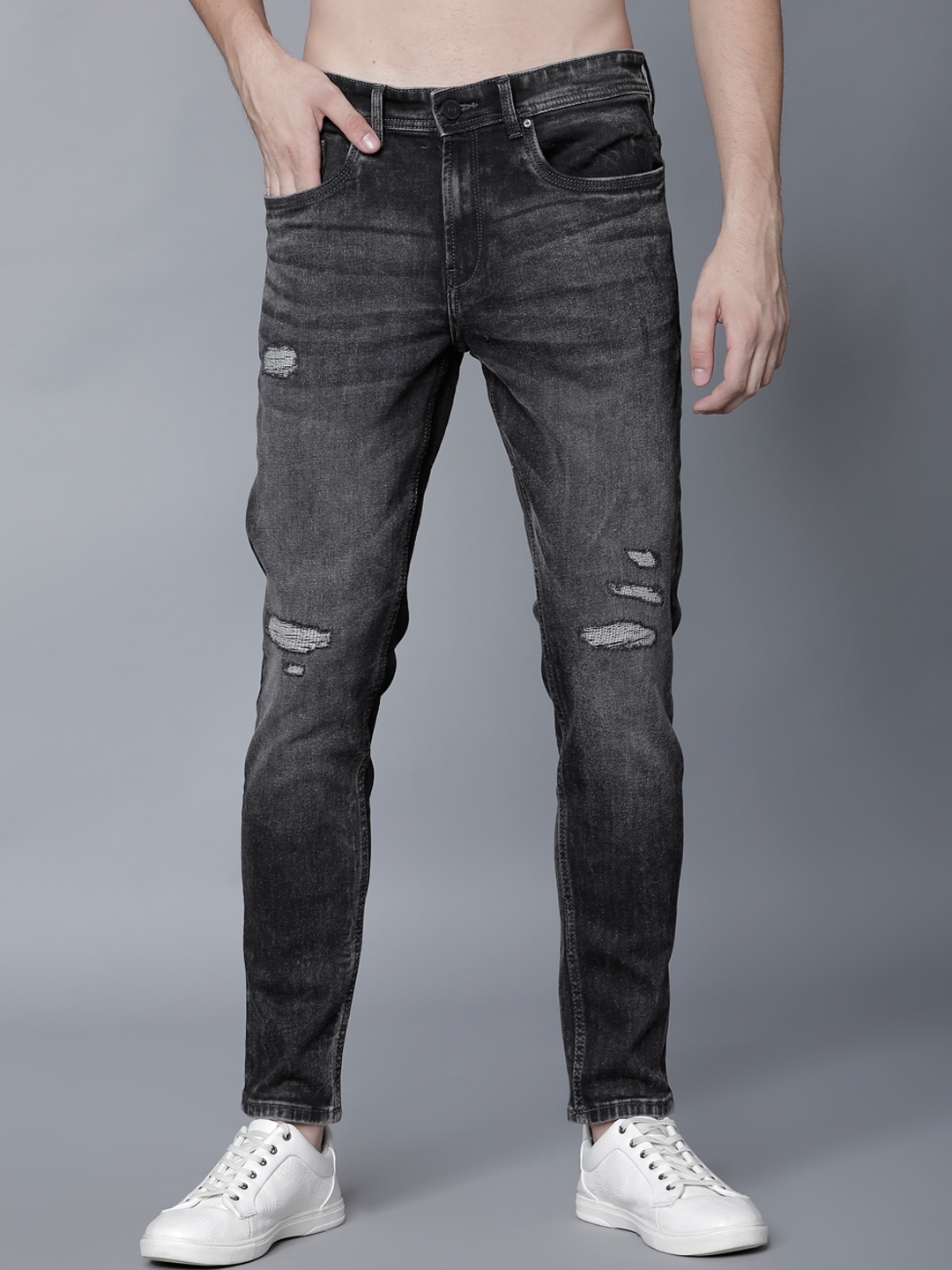 

LOCOMOTIVE Men Black & Grey Tapered Fit Mid-Rise Clean Look Jeans