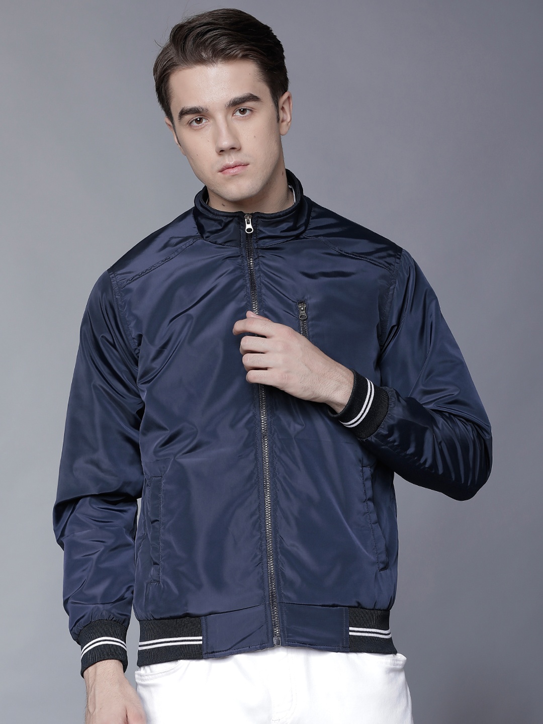 

LOCOMOTIVE Men Navy Blue Solid Bomber