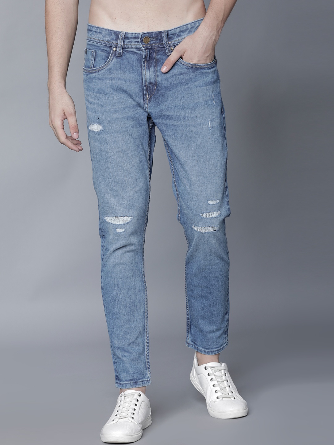 

LOCOMOTIVE Men Blue Tapered Fit Mid-Rise Low Distress Stretchable Jeans