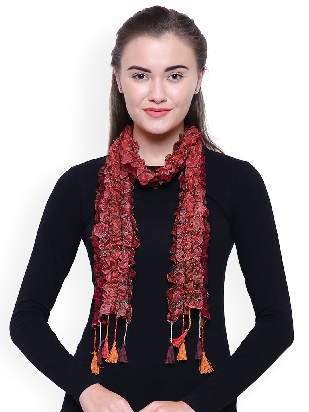

Anekaant Red Self Design Scarf