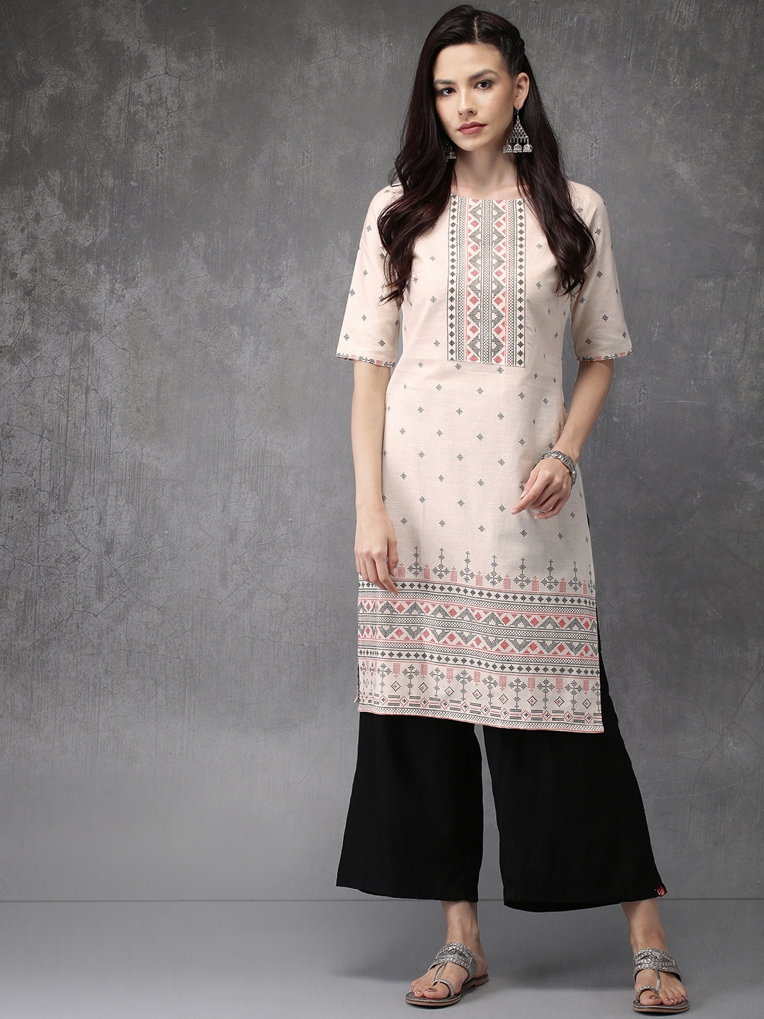 

Anouk Women Off-White Printed Straight Kurta
