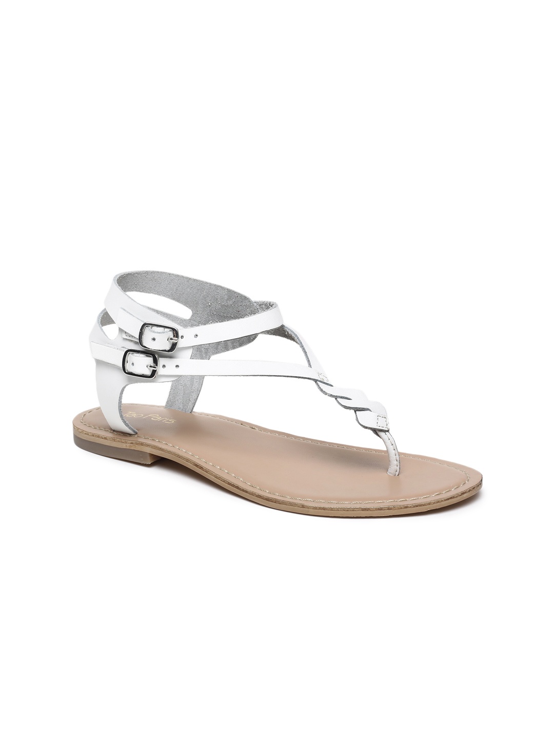 

Tao Paris Women White Lucia Solid Open Toe Leather Flats