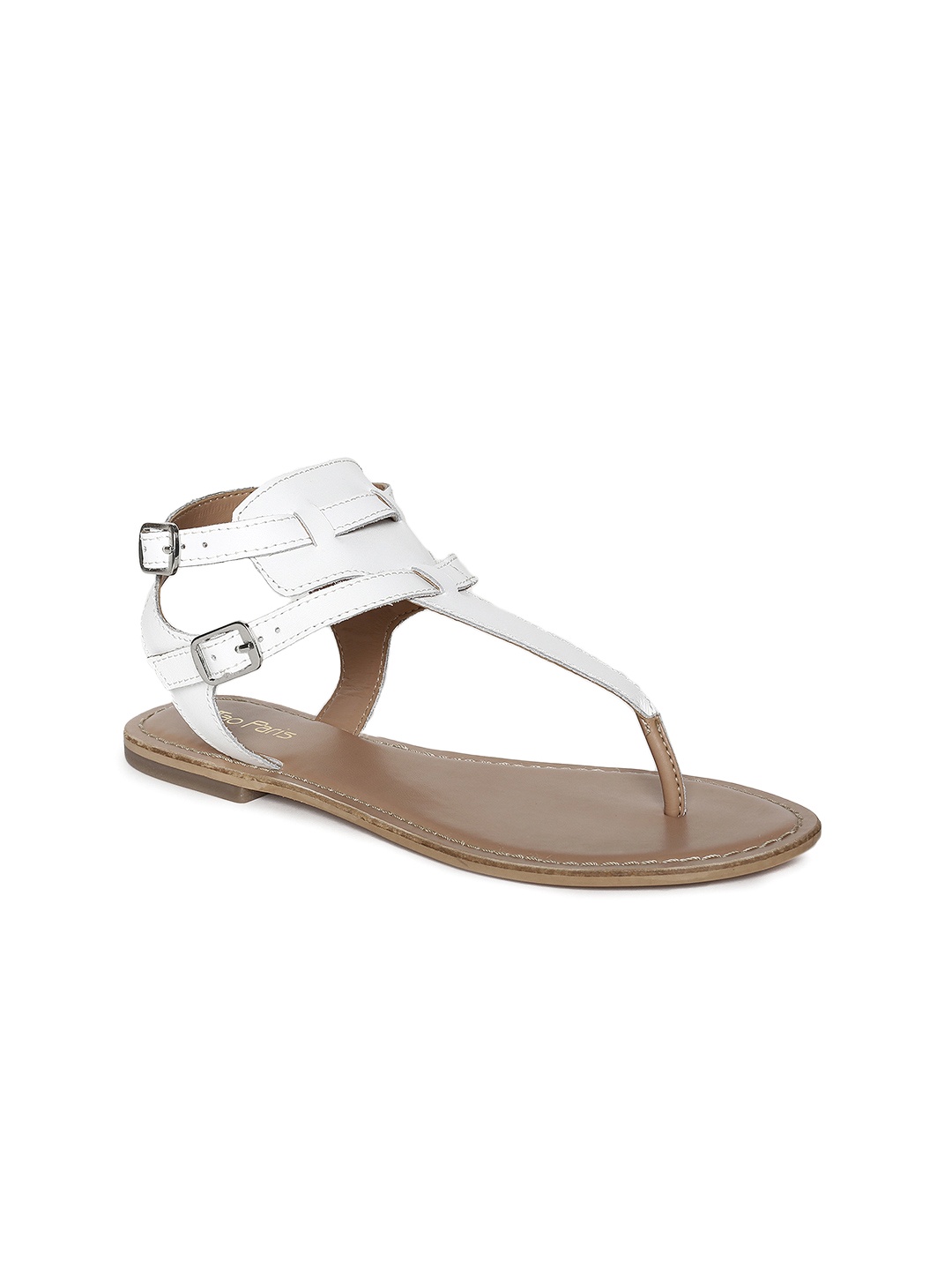 

Tao Paris Women White Solid T-Strap Leather Flats