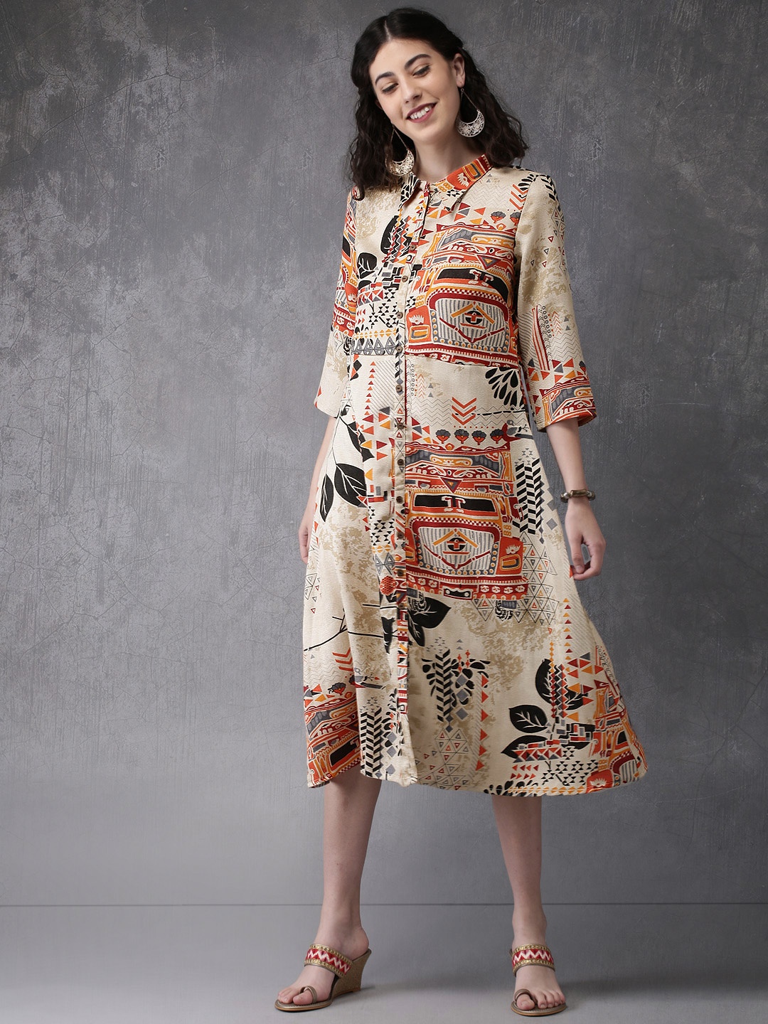 

Anouk Women Beige Printed A-Line Kurta