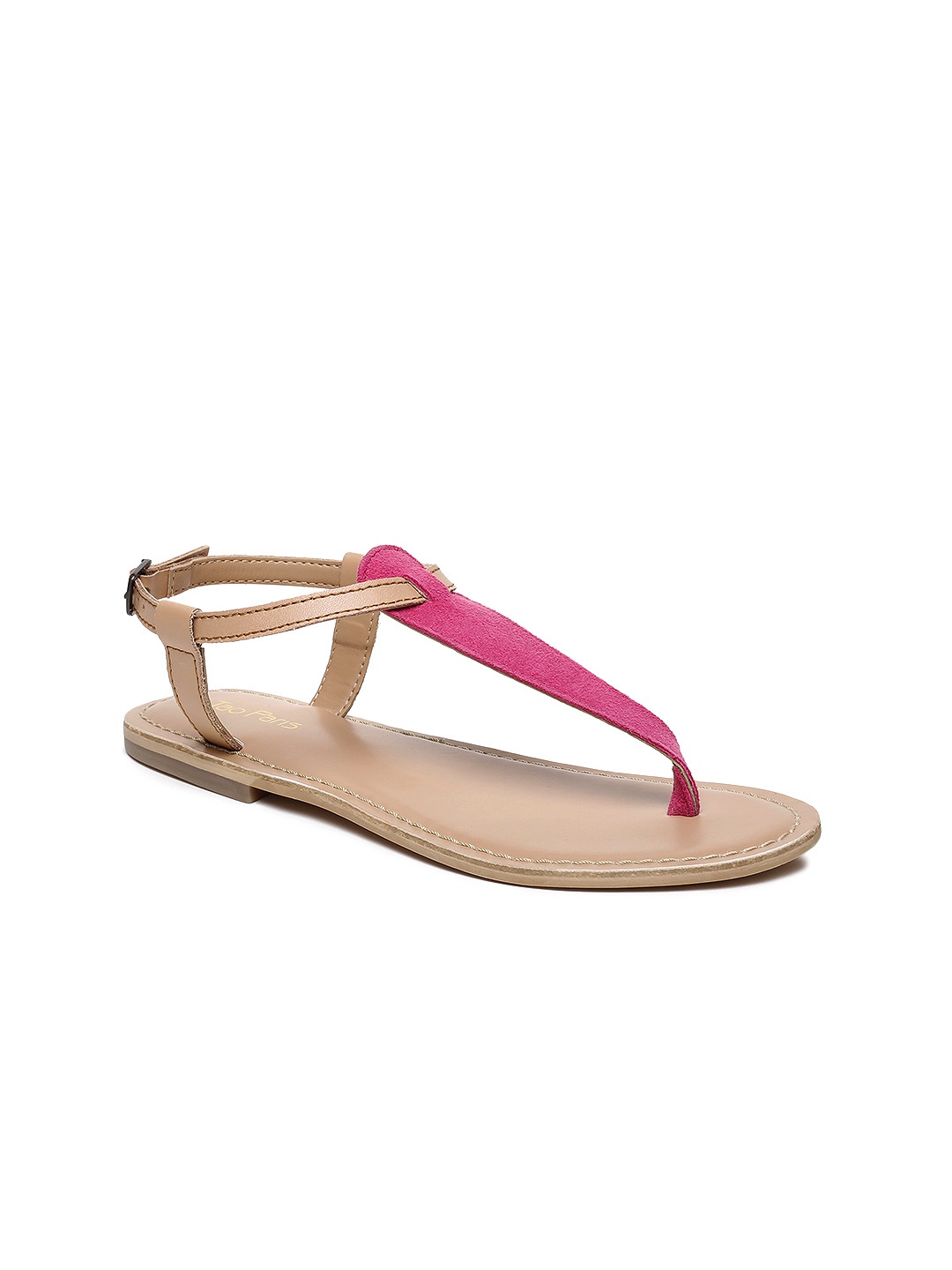 

Tao Paris Women Pink Colourblocked Leather T-Strap Flats