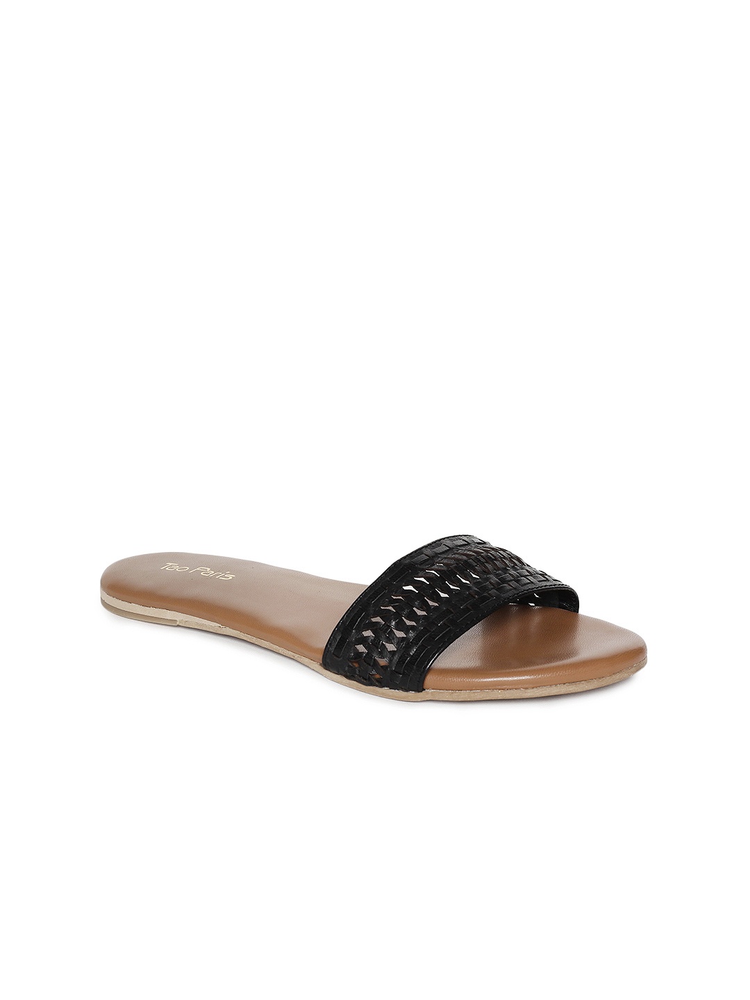 

Tao Paris Women Black Woven Design Open Toe Leather Flats