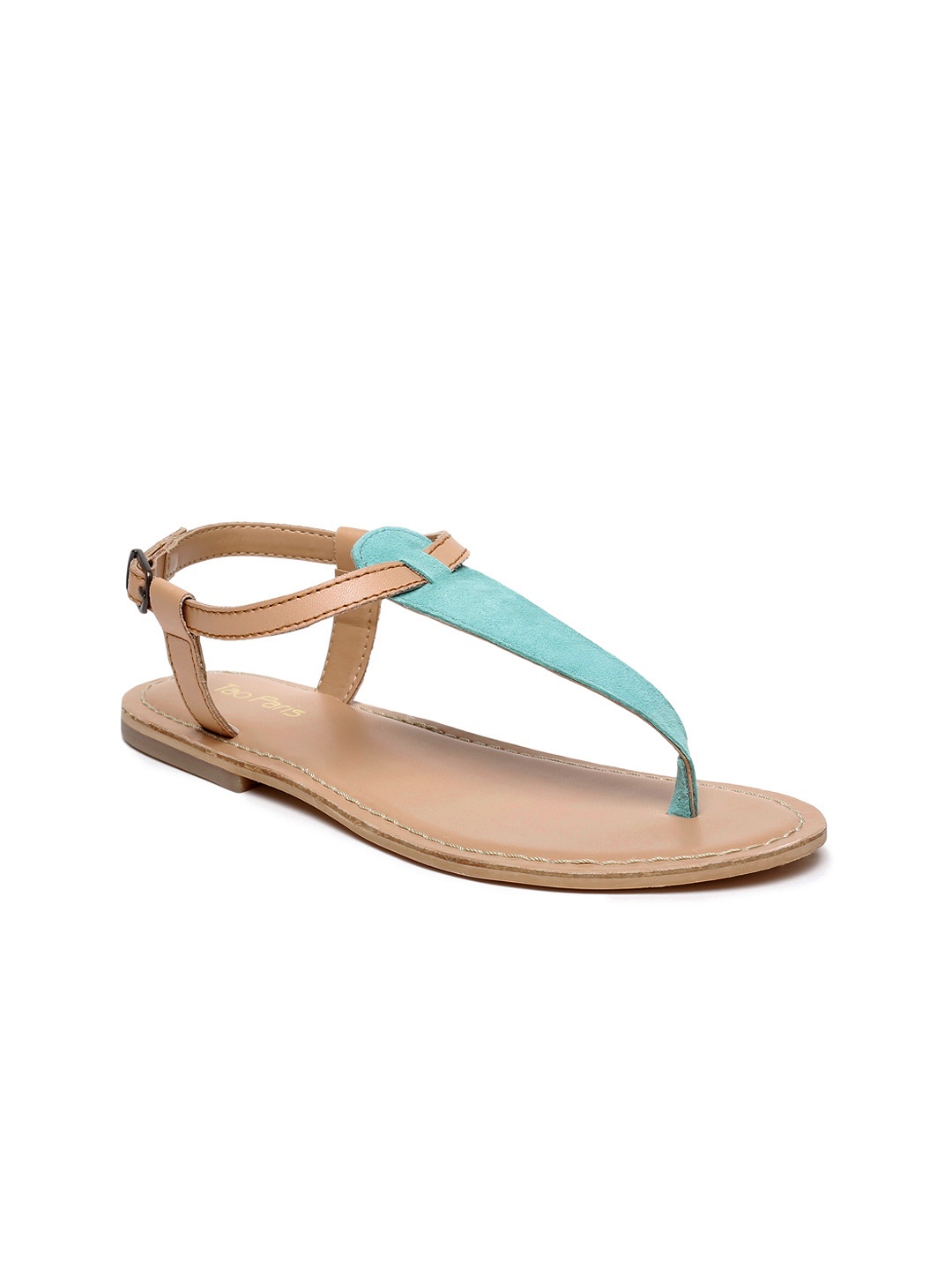 

Tao Paris Women Blue Colourblocked Leather T-Strap Flats