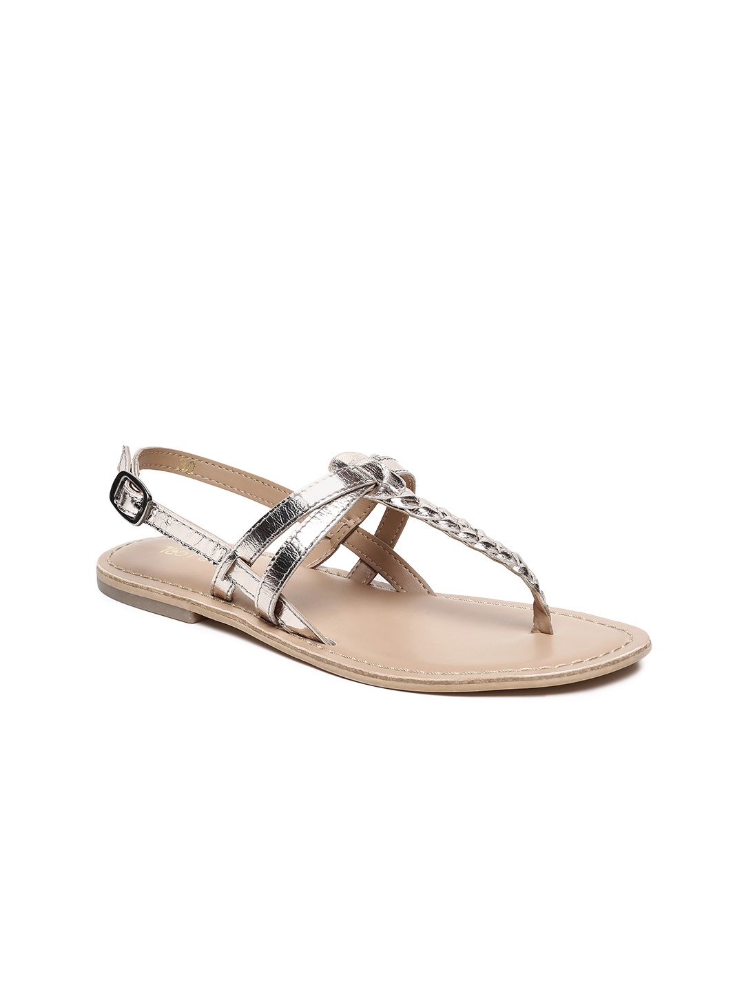 

Tao Paris Women Silver-Toned Solid Leather T-Strap Flats