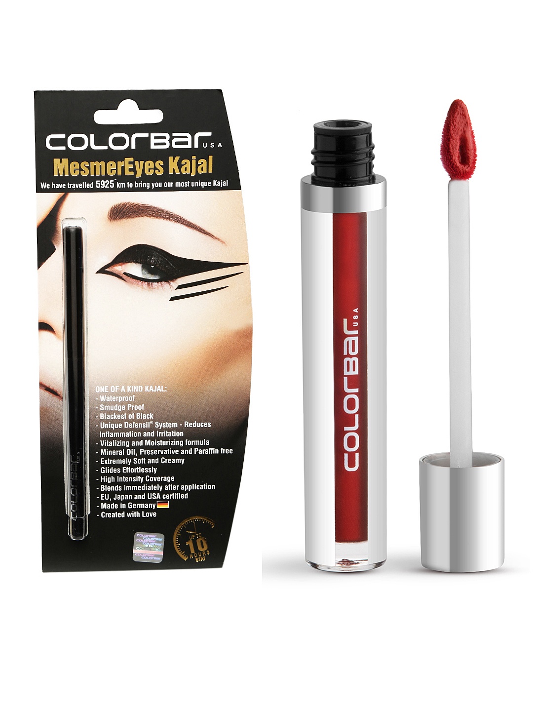 

Colorbar Set of MesmerEyes Kajal & Kiss Proof Lip Stain, Pink