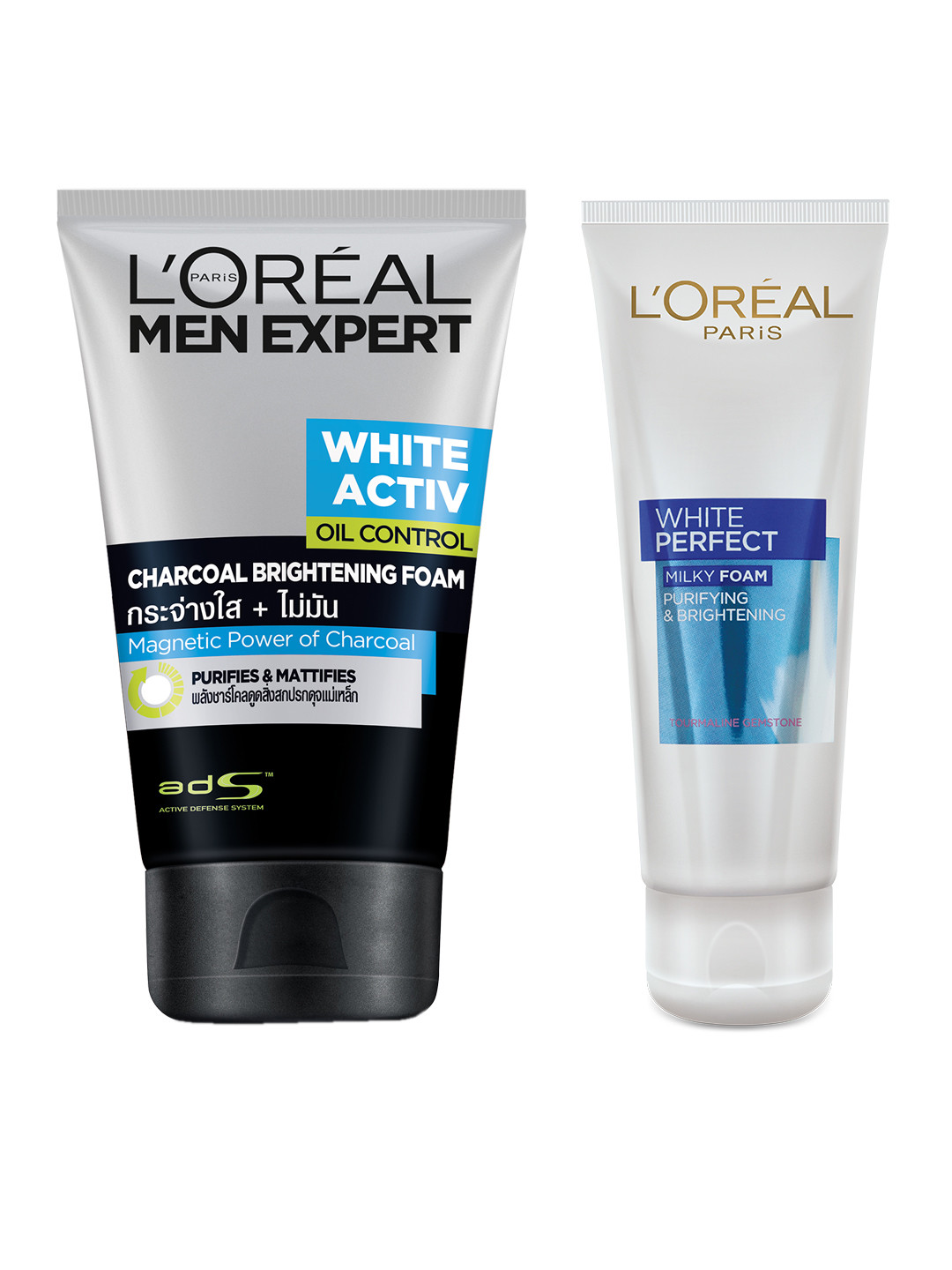 

LOreal Paris Women White Perfect Milky Face Wash & Men Activ Charcoal Brightening Foam, Grey
