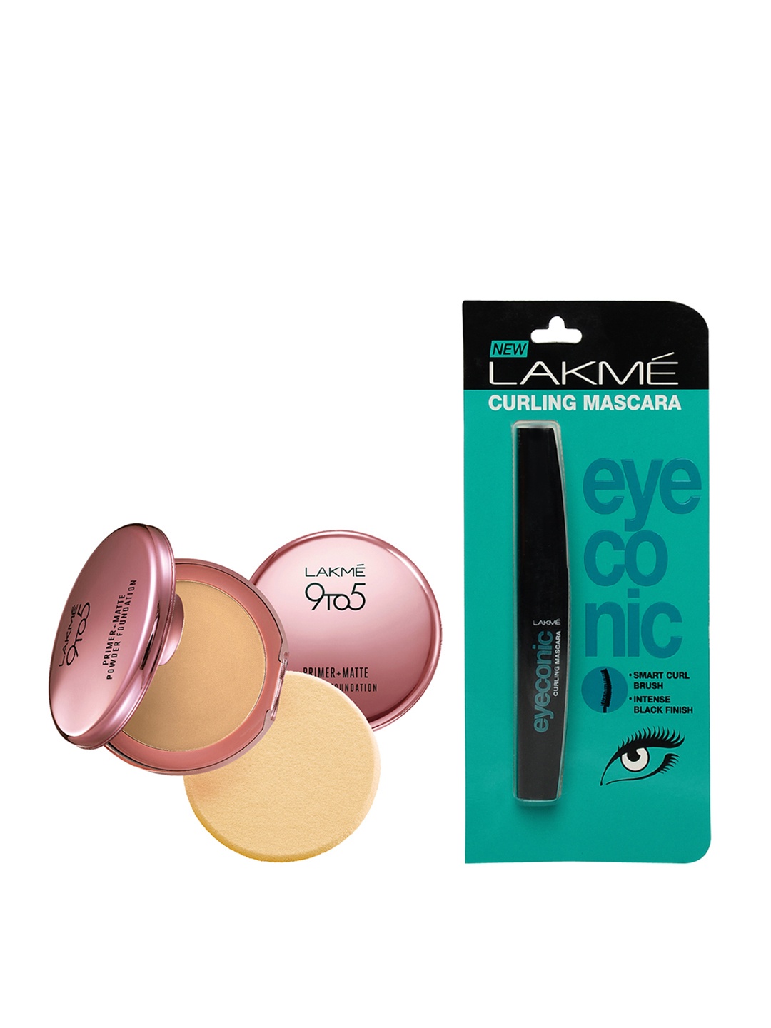 

Lakme Eyeconic Curling Mascara & 9to5 Primer+Matte Ivory Cream Powder Foundation Compact, Beige