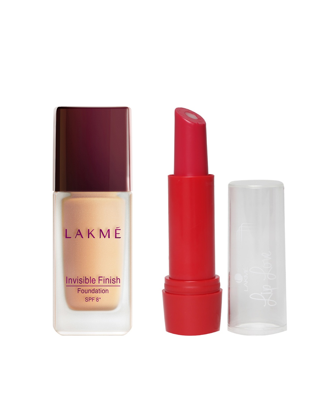 

Lakme Set of Invisible Finish Foundation & Lip Love Cherry SPF 15 Lip Balm, Skin