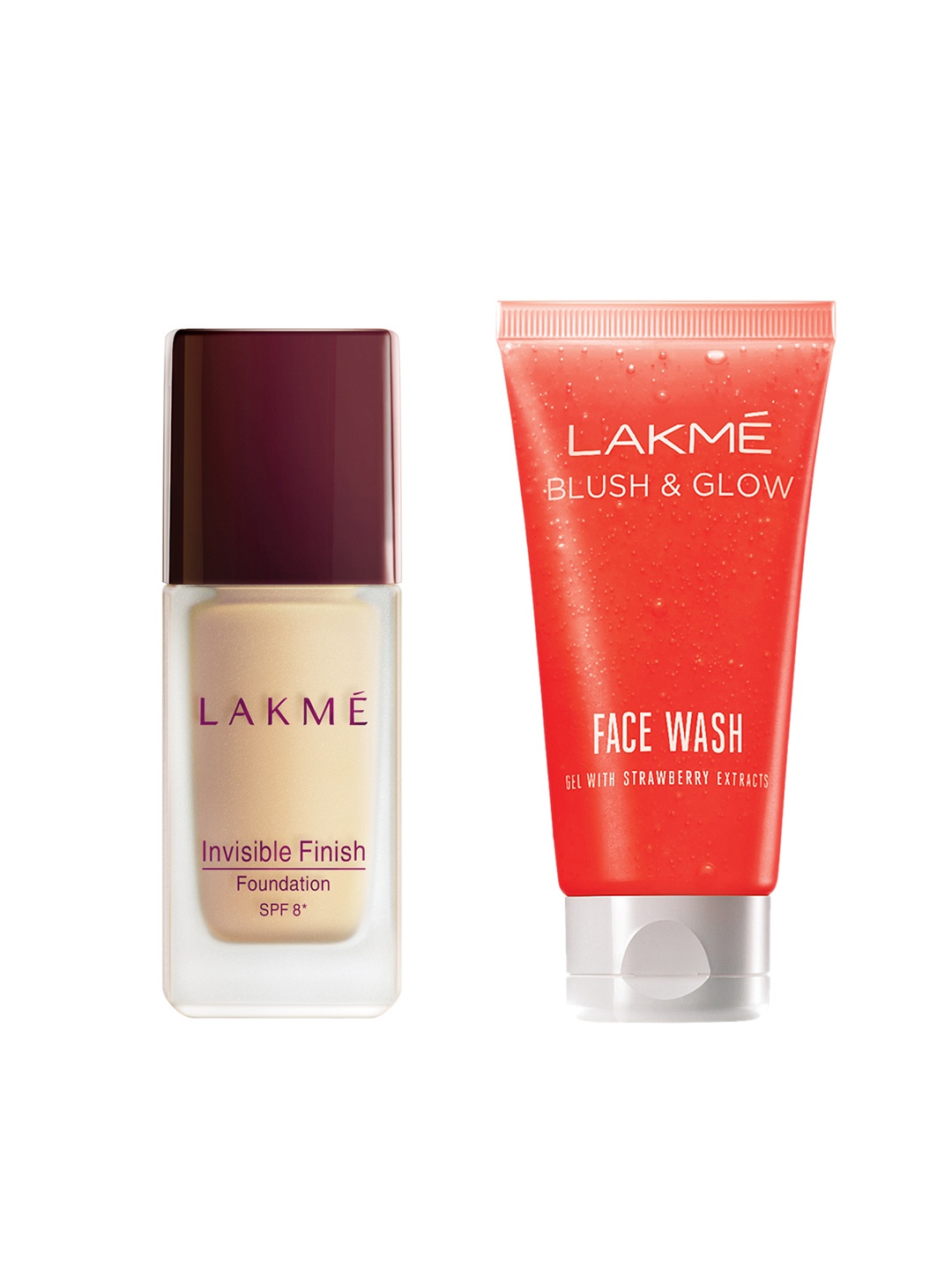 

Lakme Set of Blush & Glow Strawberry Gel Face Wash & Invisible Finish Foundation, Skin
