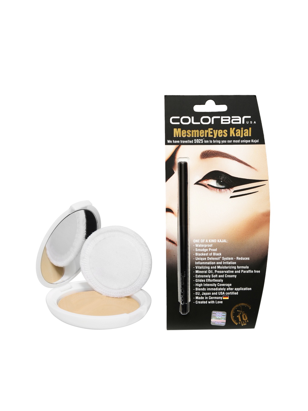 

Colorbar Set of Radiant White UV Fairness Compact & MesmerEyes Kajal, Beige