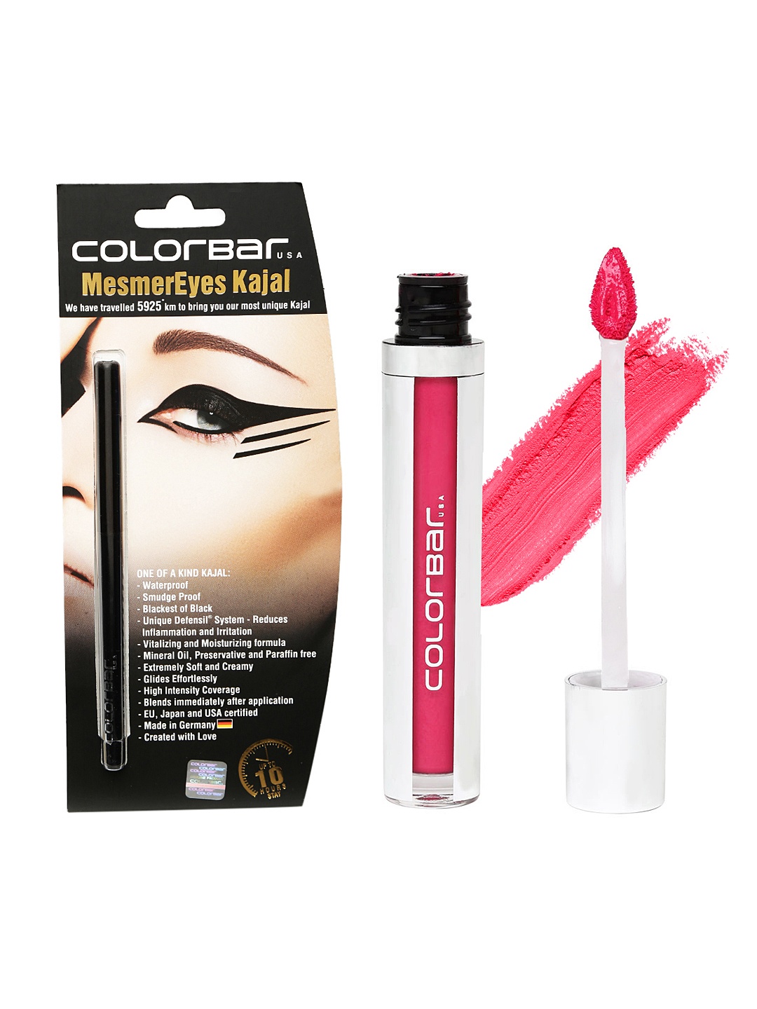 

Colorbar Set of Kiss Proof Lip Stain & MesmerEyes Kajal, Pink