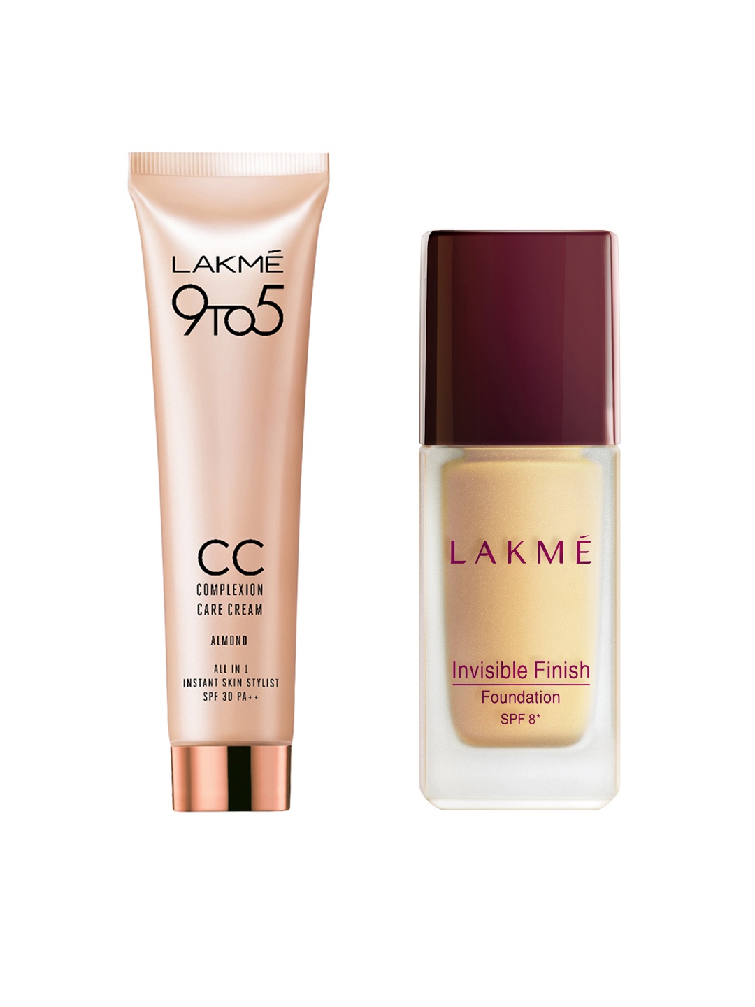 

Lakme 9to5 Almond Complexion Care Cream & Lakme Invisible Finish Foundation 02, Pink