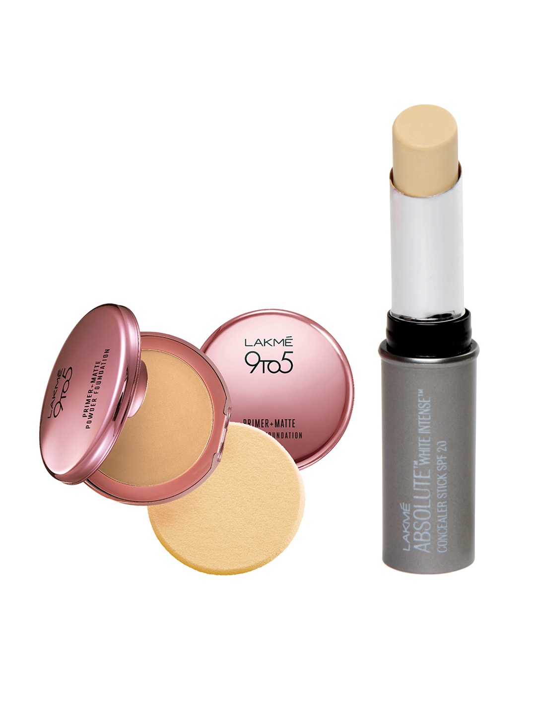 

Lakme 9to5 Cream Powder Foundation Compact & Lakme Absolute White Fair Concealer Stick 01, Grey