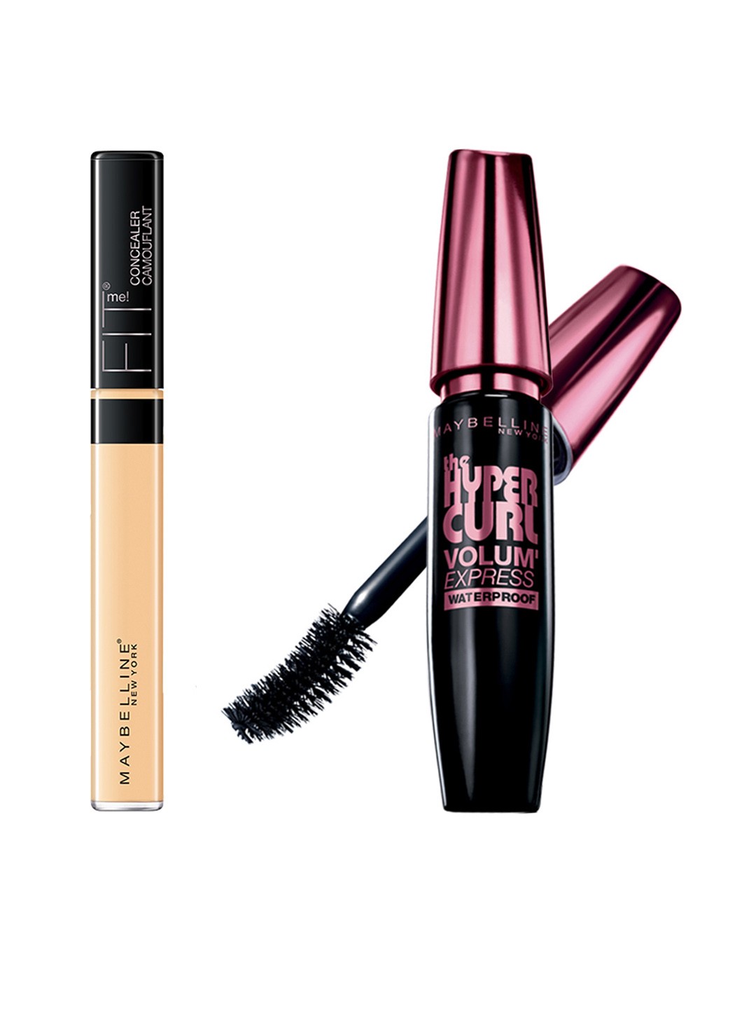 

Maybelline Fit Me 25 Medium Concealer & Hypercurl Black Waterproof Mascara, Beige