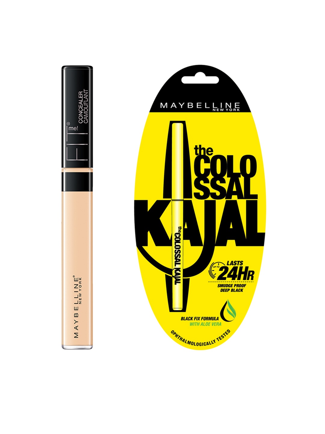 

Maybelline Fit Me 10 Light Concealer & Black Colossal Kajal, Beige