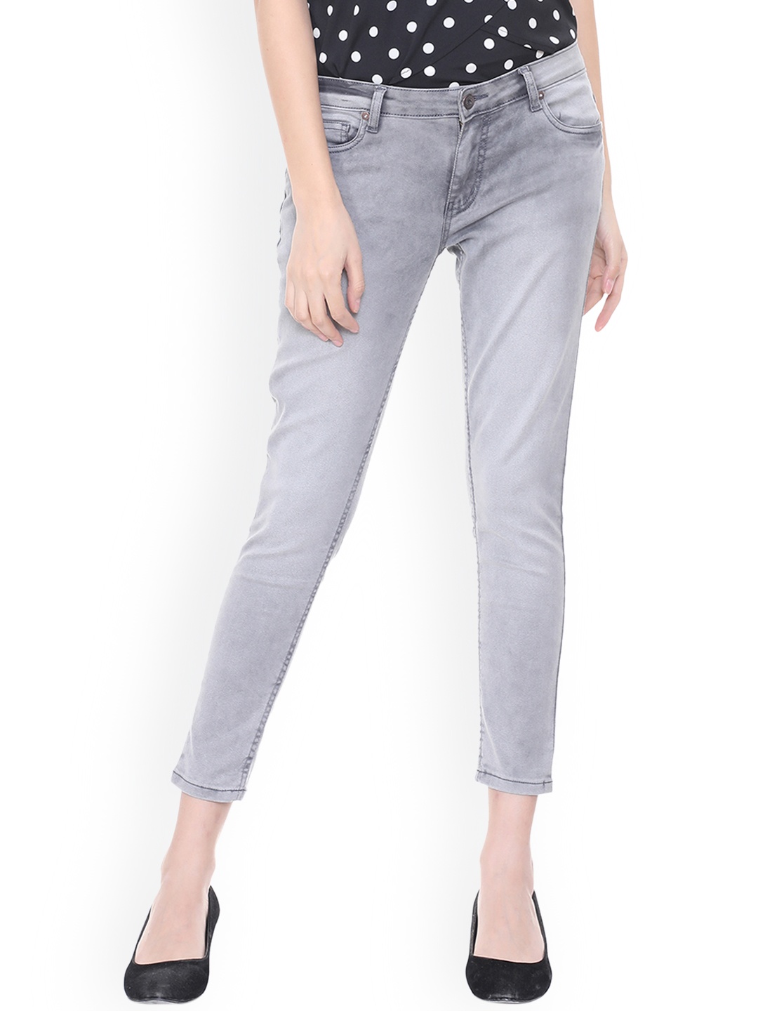 

People Women Grey Slim Fit Mid-Rise Clean Look Jeans