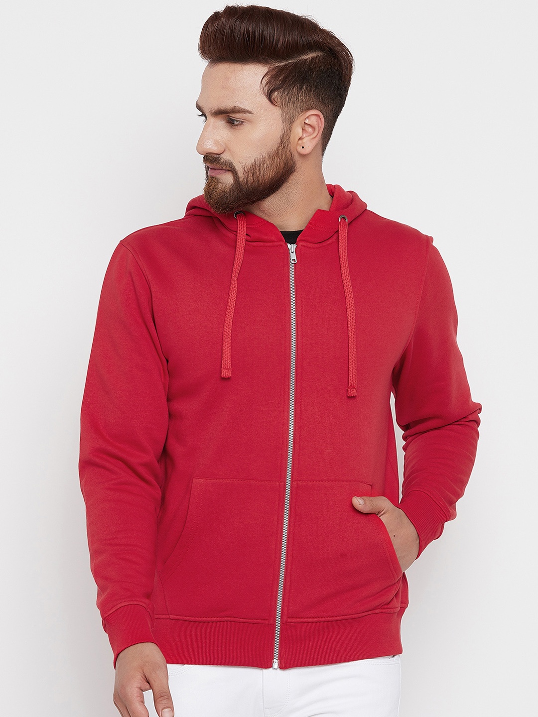 

Canary London Men Red Solid Hooded Sweatshirt
