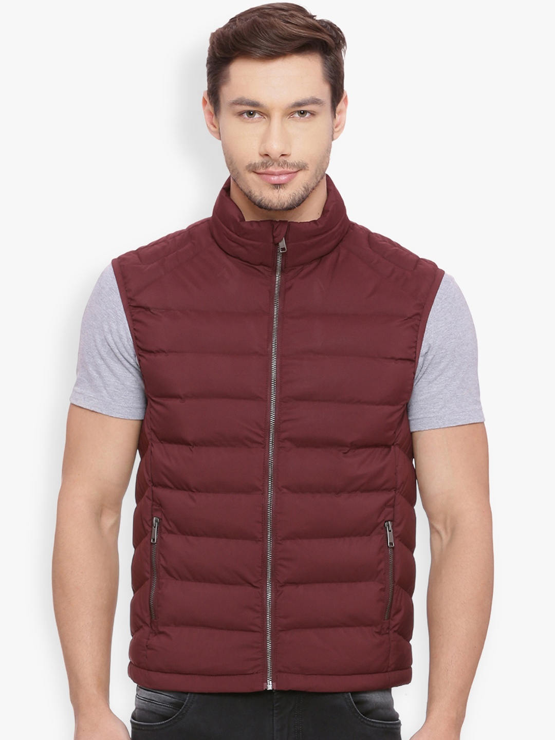 

Basics Men Red Solid Puffer Jacket