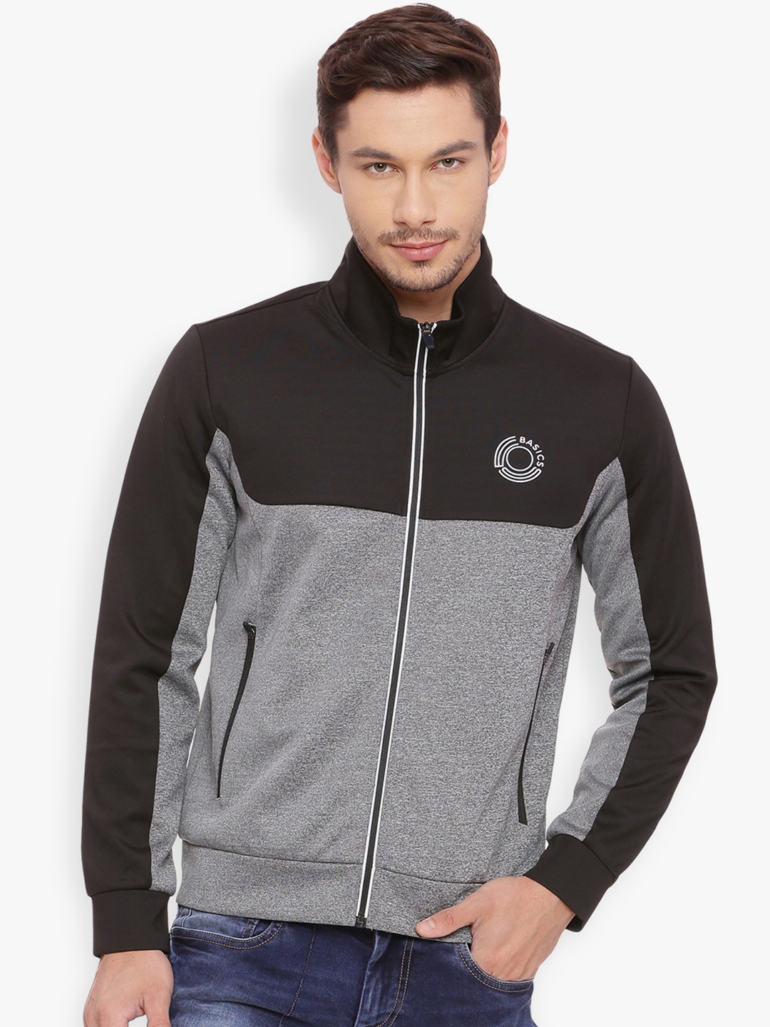 

Basics Men Black & Grey Colourblocked Bomber