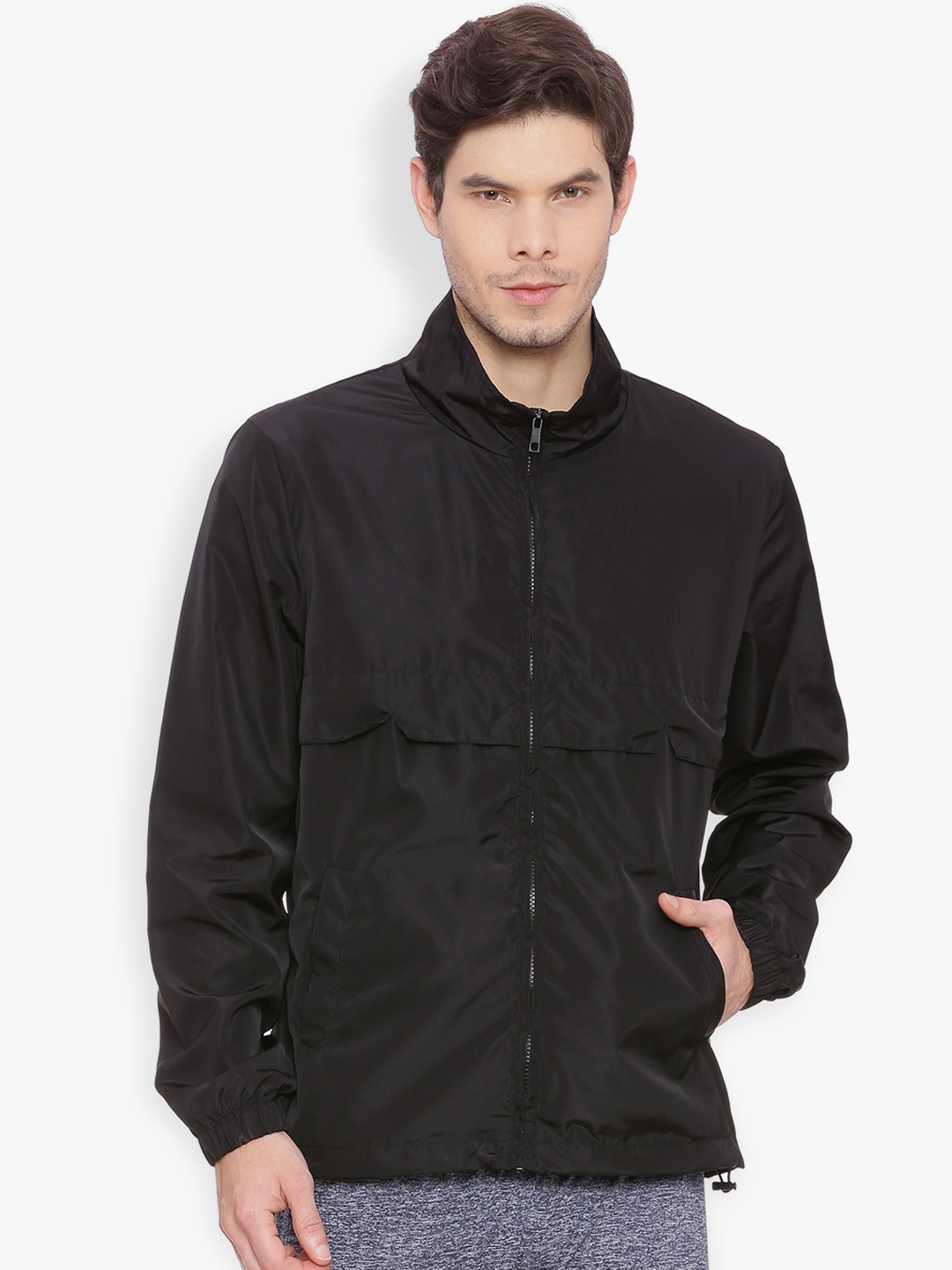 

Basics Men Black Solid Open Front Jacket