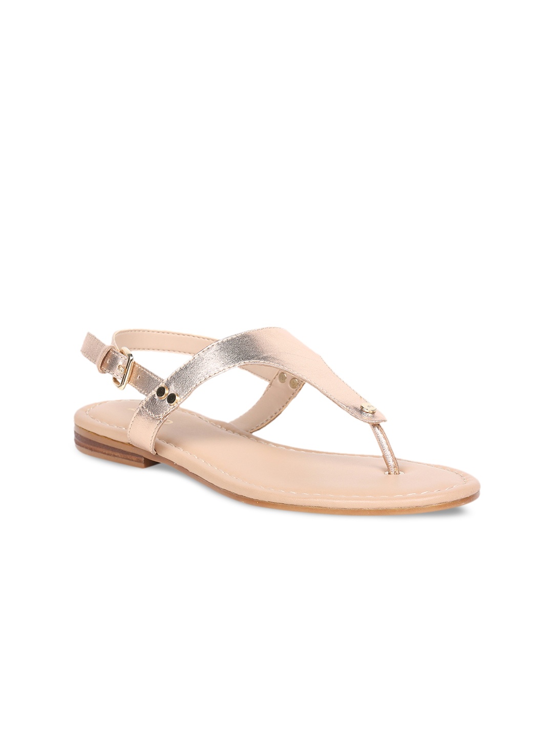 

ALDO Women Gunmetal-Toned Solid Synthetic T-Strap Flats, Metallic